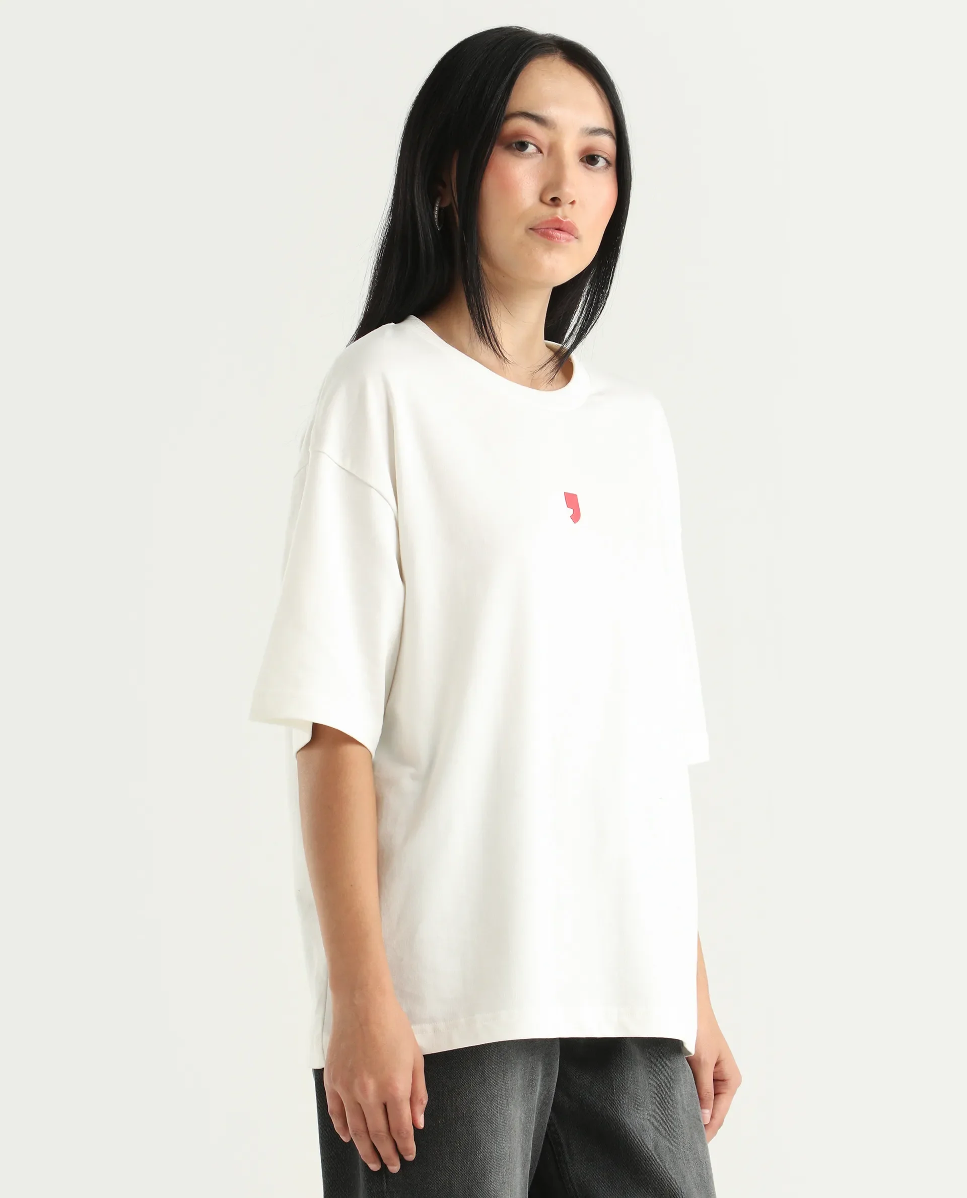 Rareism Women's Liche Off White Cotton Graphic Print Oversized T-Shirt - Image 6