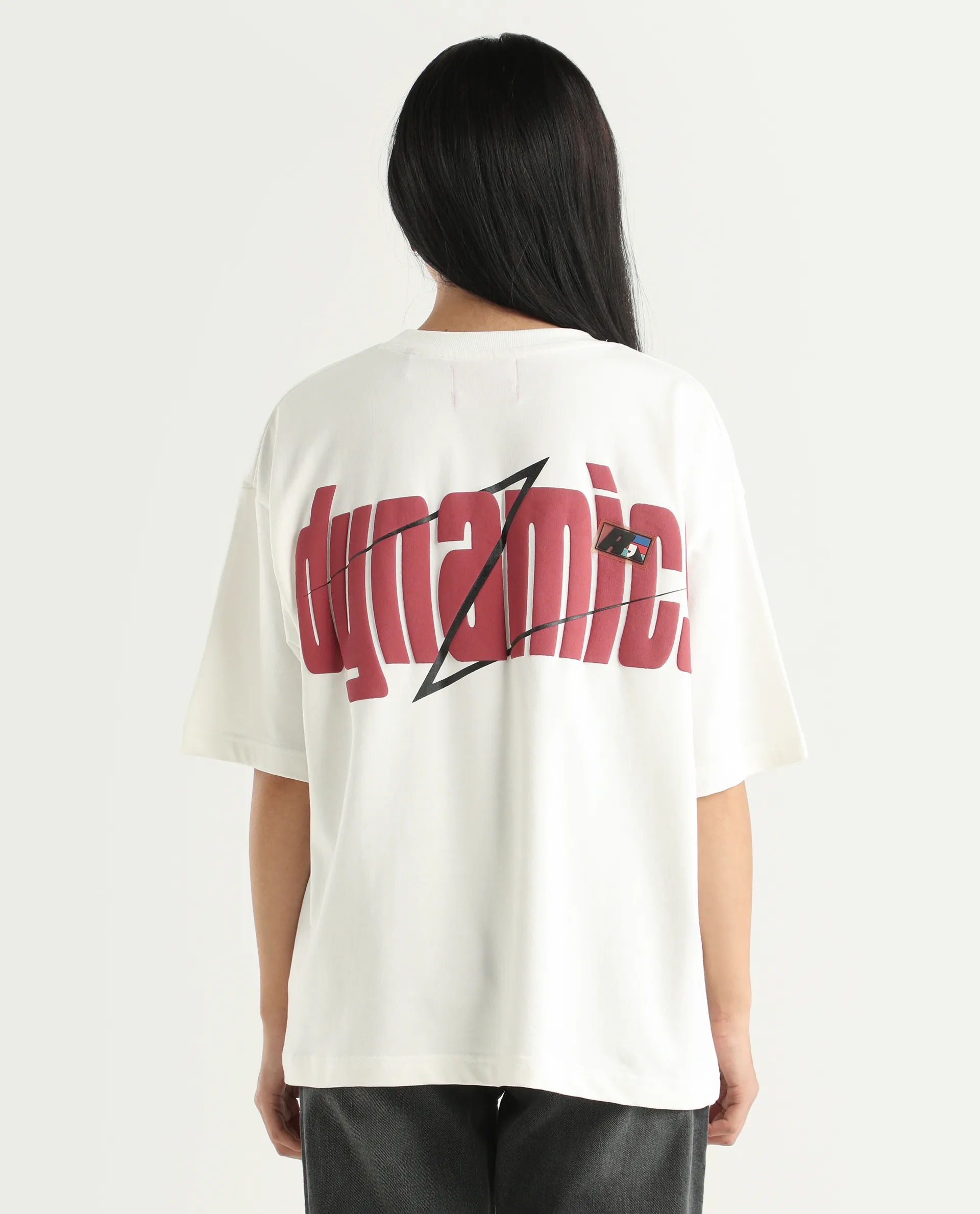 Rareism Women's Liche Off White Cotton Graphic Print Oversized T-Shirt - Image 7