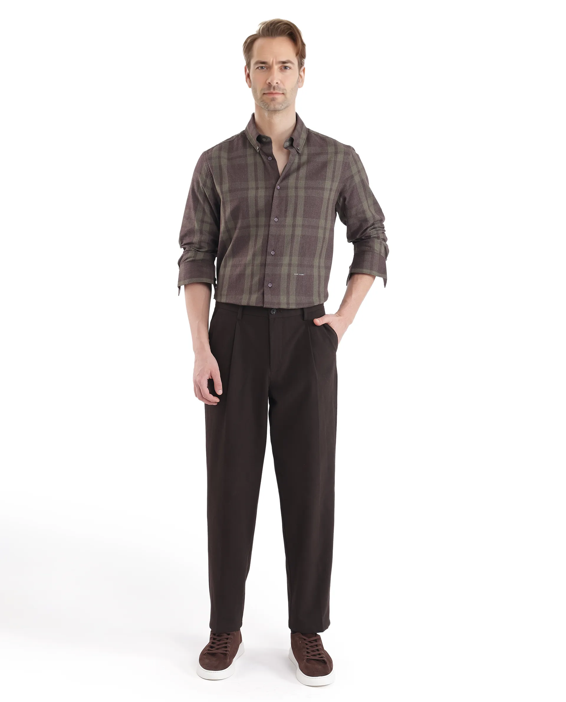Rare Rabbit Men's Licot Dark Olive Cotton Checked Print Regular Fit Full Sleeve Collared Shirt - Image 3