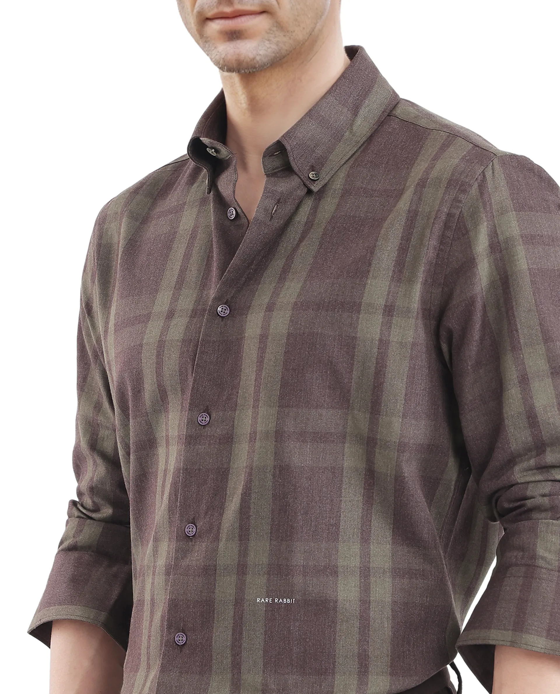 Rare Rabbit Men's Licot Dark Olive Cotton Checked Print Regular Fit Full Sleeve Collared Shirt - Image 4