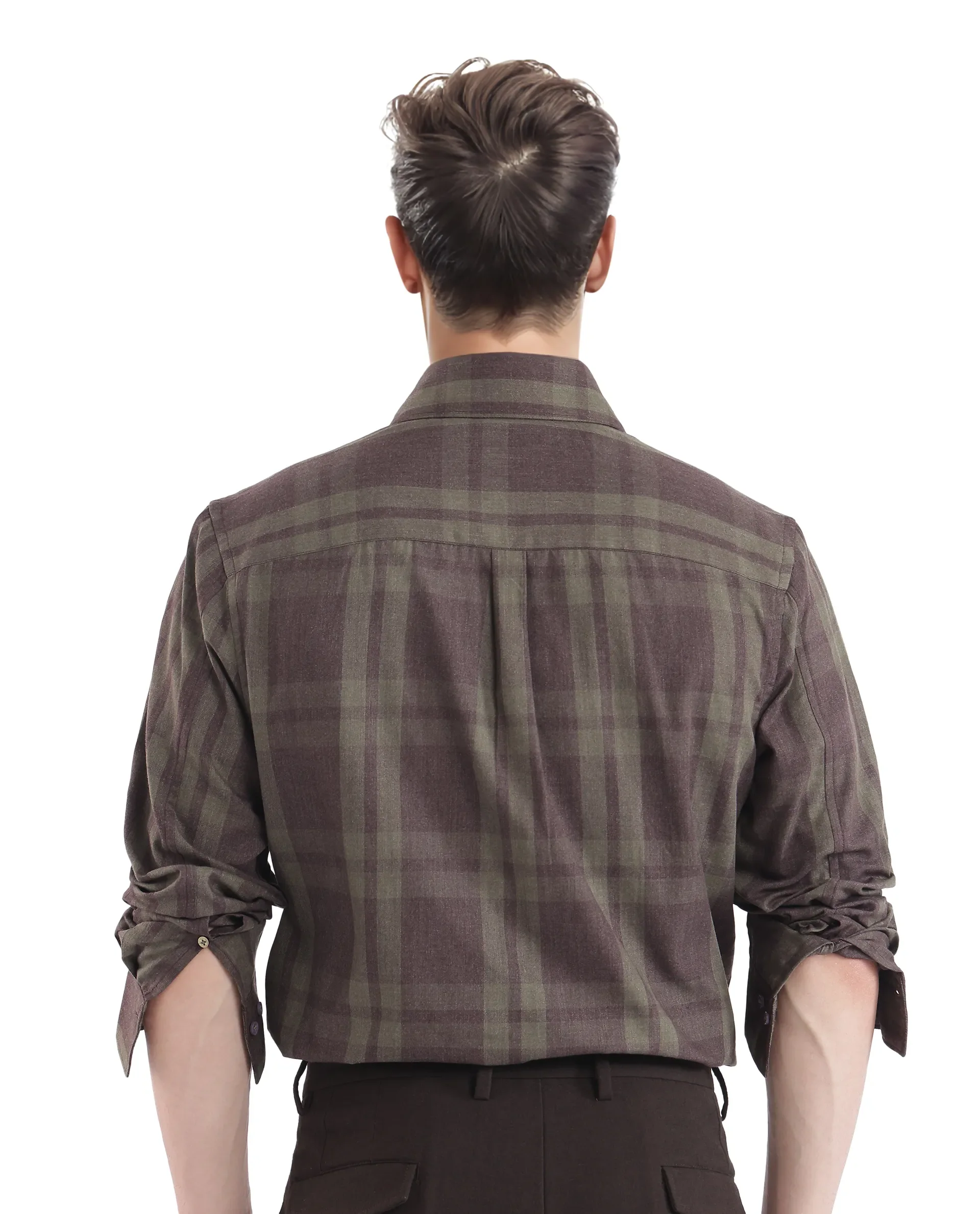 Rare Rabbit Men's Licot Dark Olive Cotton Checked Print Regular Fit Full Sleeve Collared Shirt - Image 5