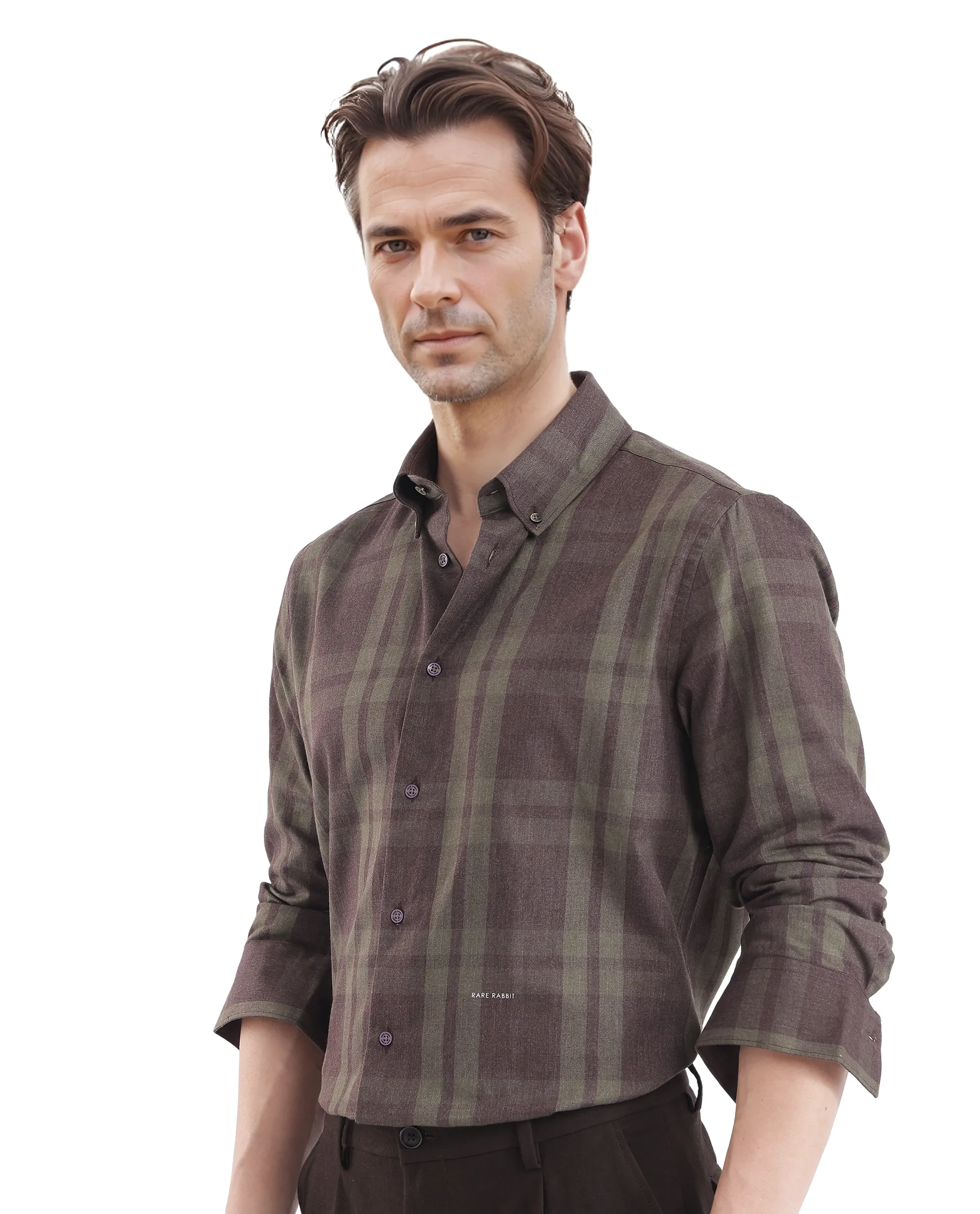 Rare Rabbit Men's Licot Dark Olive Cotton Checked Print Regular Fit Full Sleeve Collared Shirt - Image 6