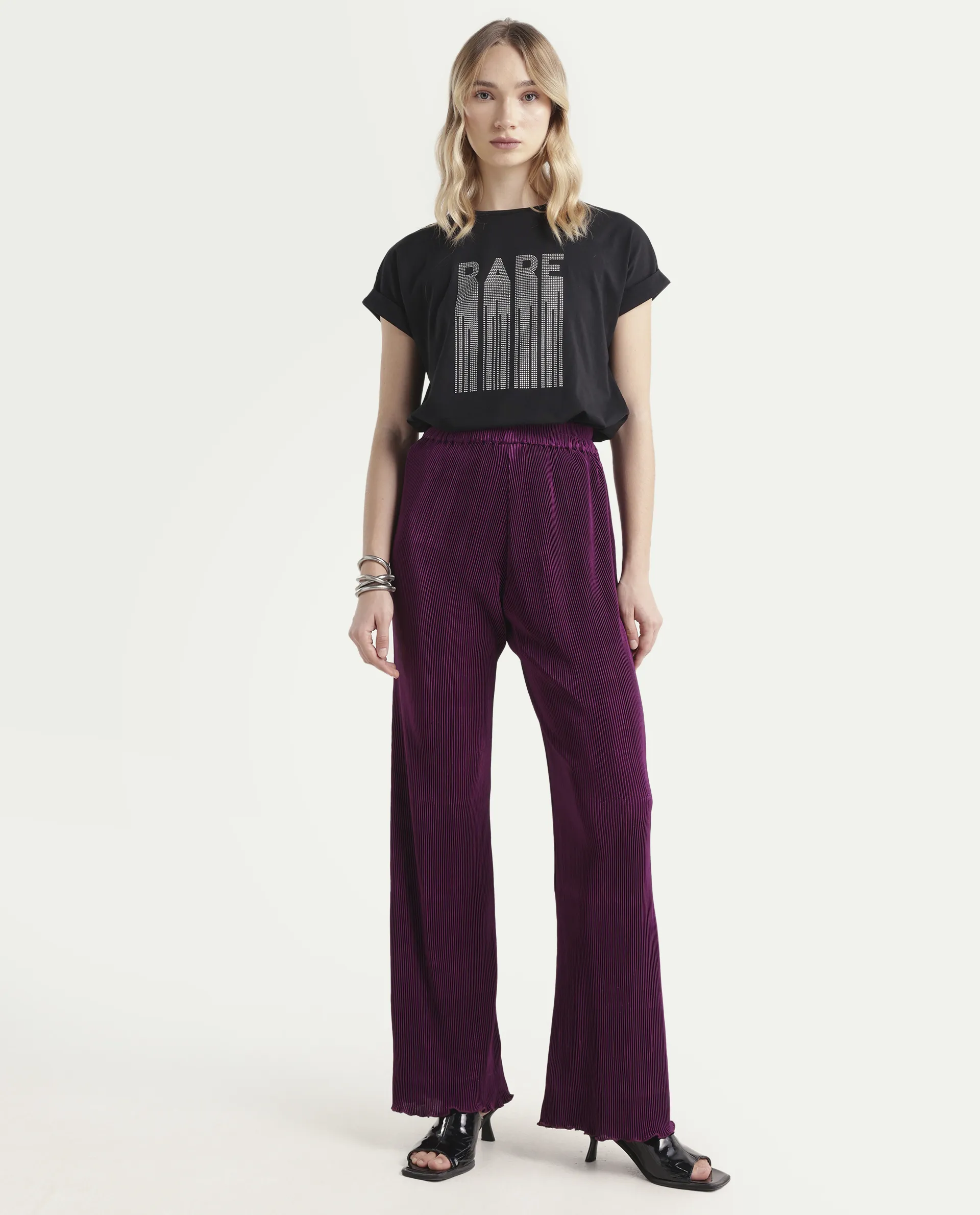 Rareism Women's Licyle Maroon Polyester Plain Ankle Length Regular Fit Trouser - Image 2