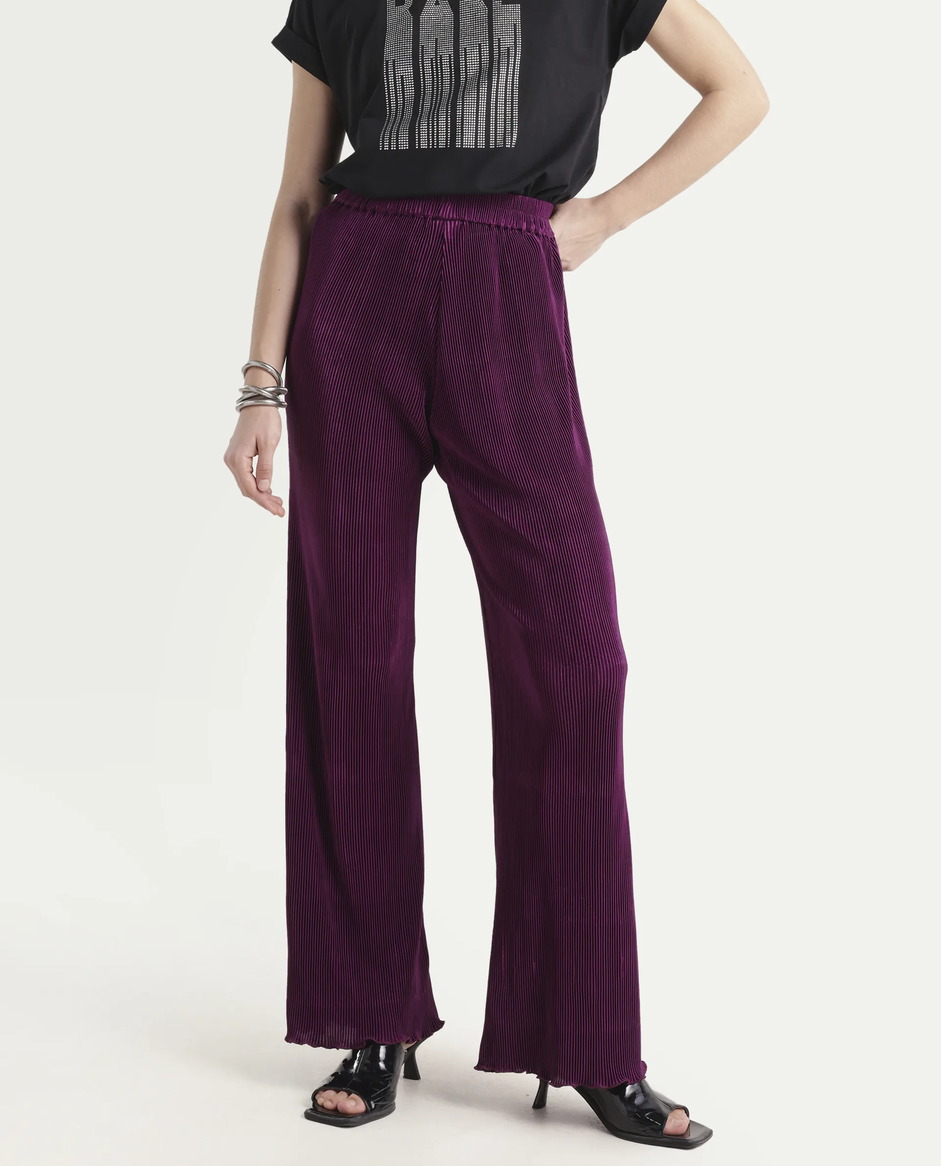 Rareism Women's Licyle Maroon Polyester Plain Ankle Length Regular Fit Trouser - Image 3