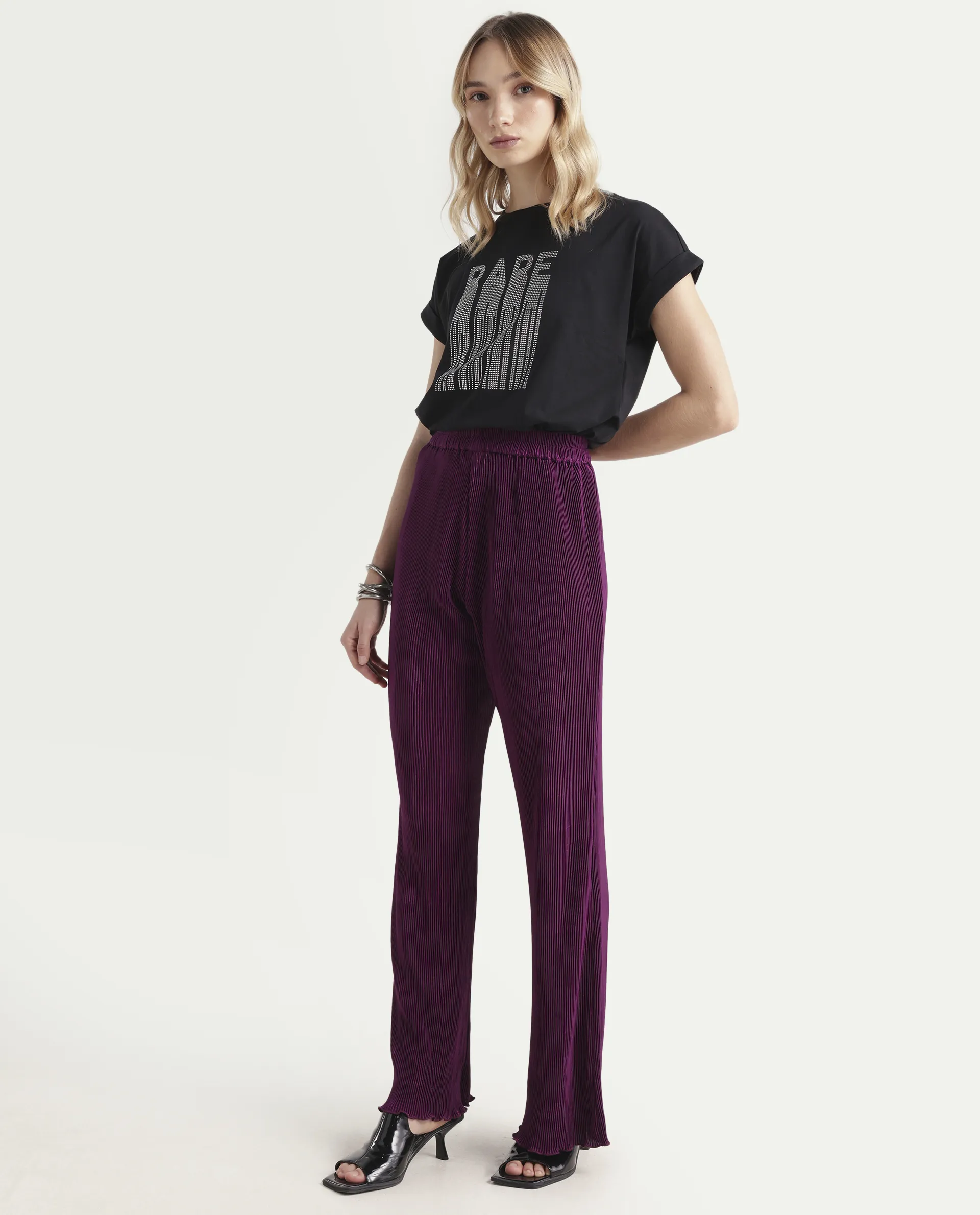 Rareism Women's Licyle Maroon Polyester Plain Ankle Length Regular Fit Trouser - Image 5