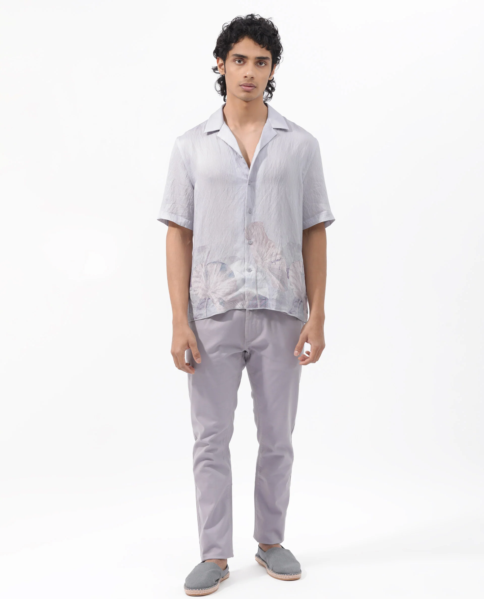 Rare Rabbit Men's Lilate Pastel Purple Viscose Tropical Print Boxy Fit Half Sleeve Cuban Collar Shirt - Image 2