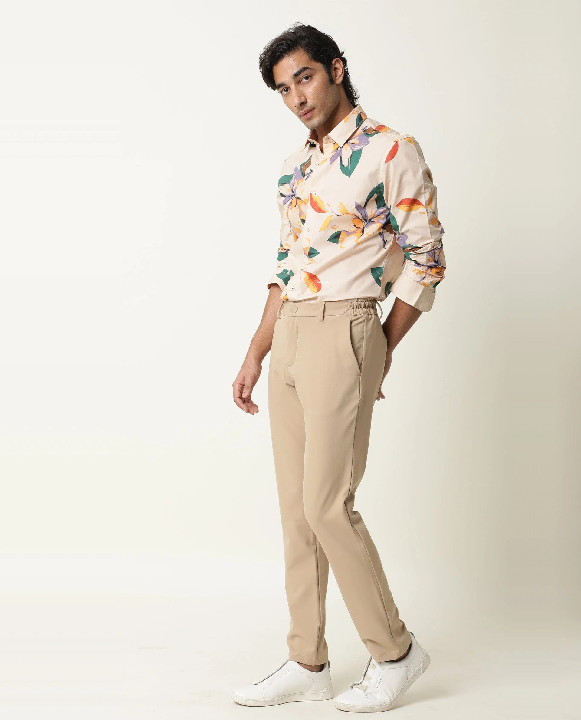 Rare Rabbit Men's Lilium Beige Cotton Floral Print Tailored Fit Full Sleeve Collared Shirt - Image 2