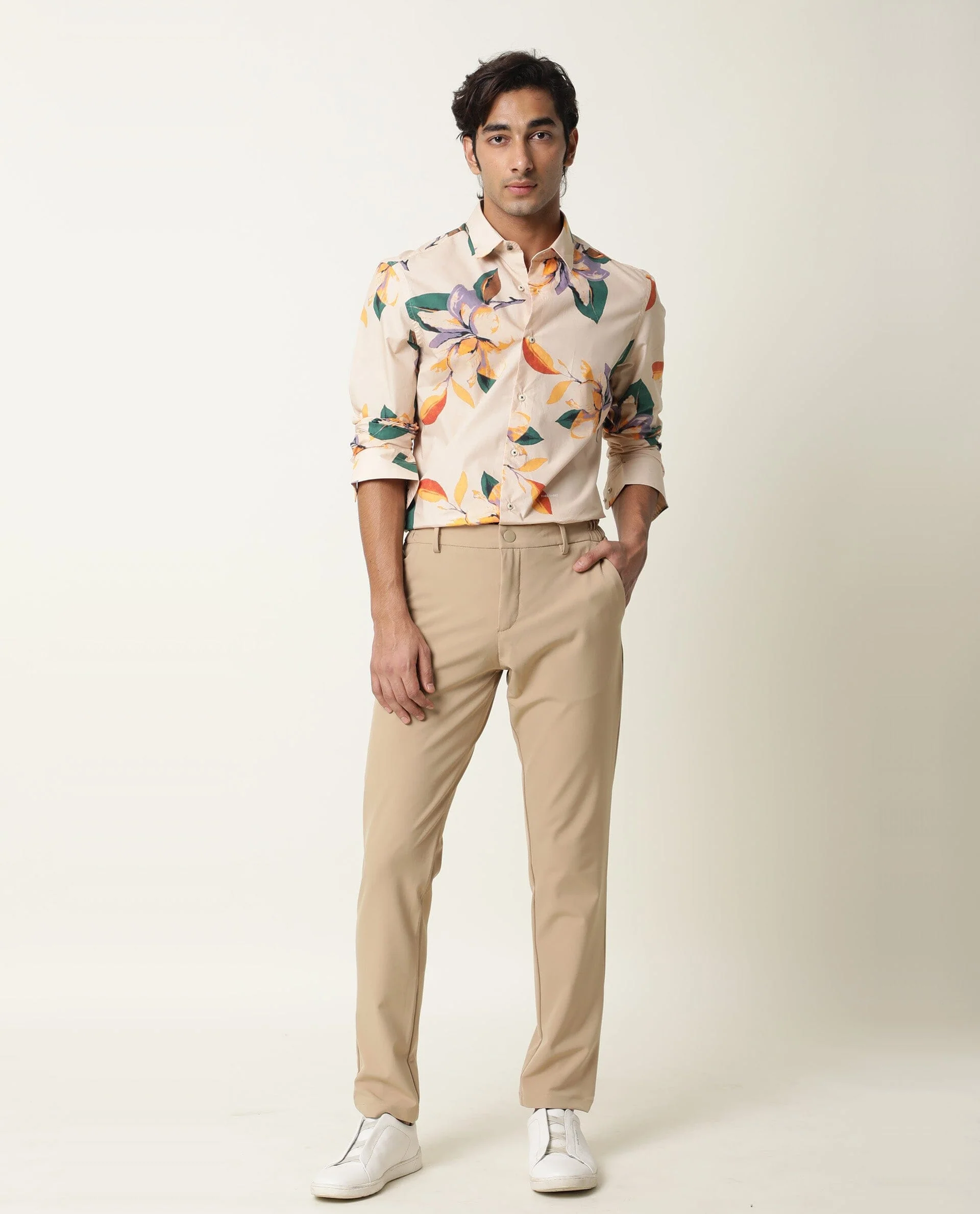 Rare Rabbit Men's Lilium Beige Cotton Floral Print Tailored Fit Full Sleeve Collared Shirt - Image 6