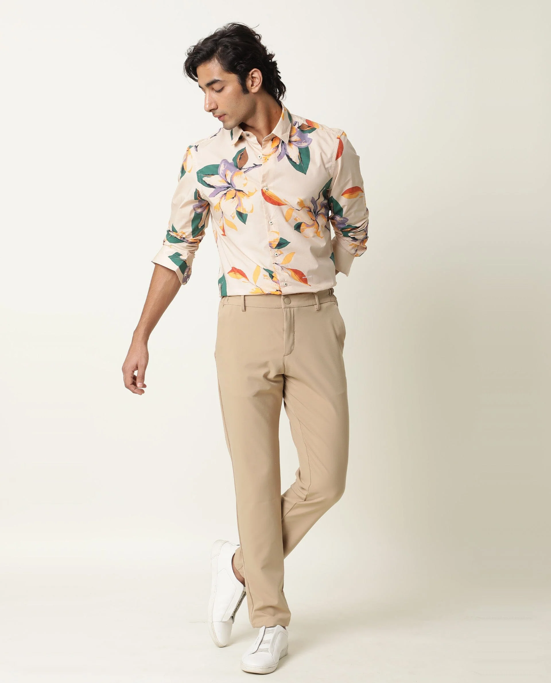 Rare Rabbit Men's Lilium Beige Cotton Floral Print Tailored Fit Full Sleeve Collared Shirt - Image 7