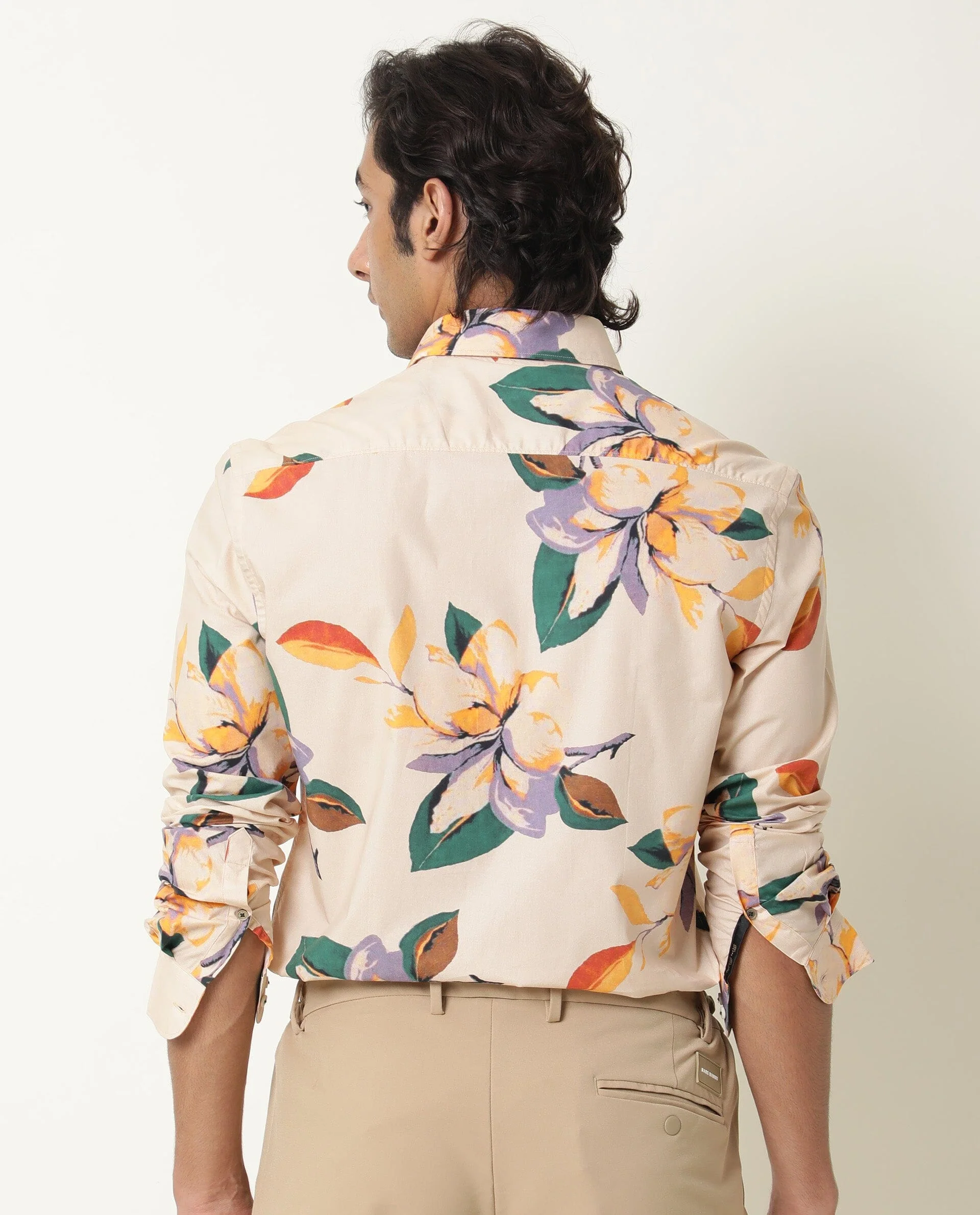 Rare Rabbit Men's Lilium Beige Cotton Floral Print Tailored Fit Full Sleeve Collared Shirt - Image 8