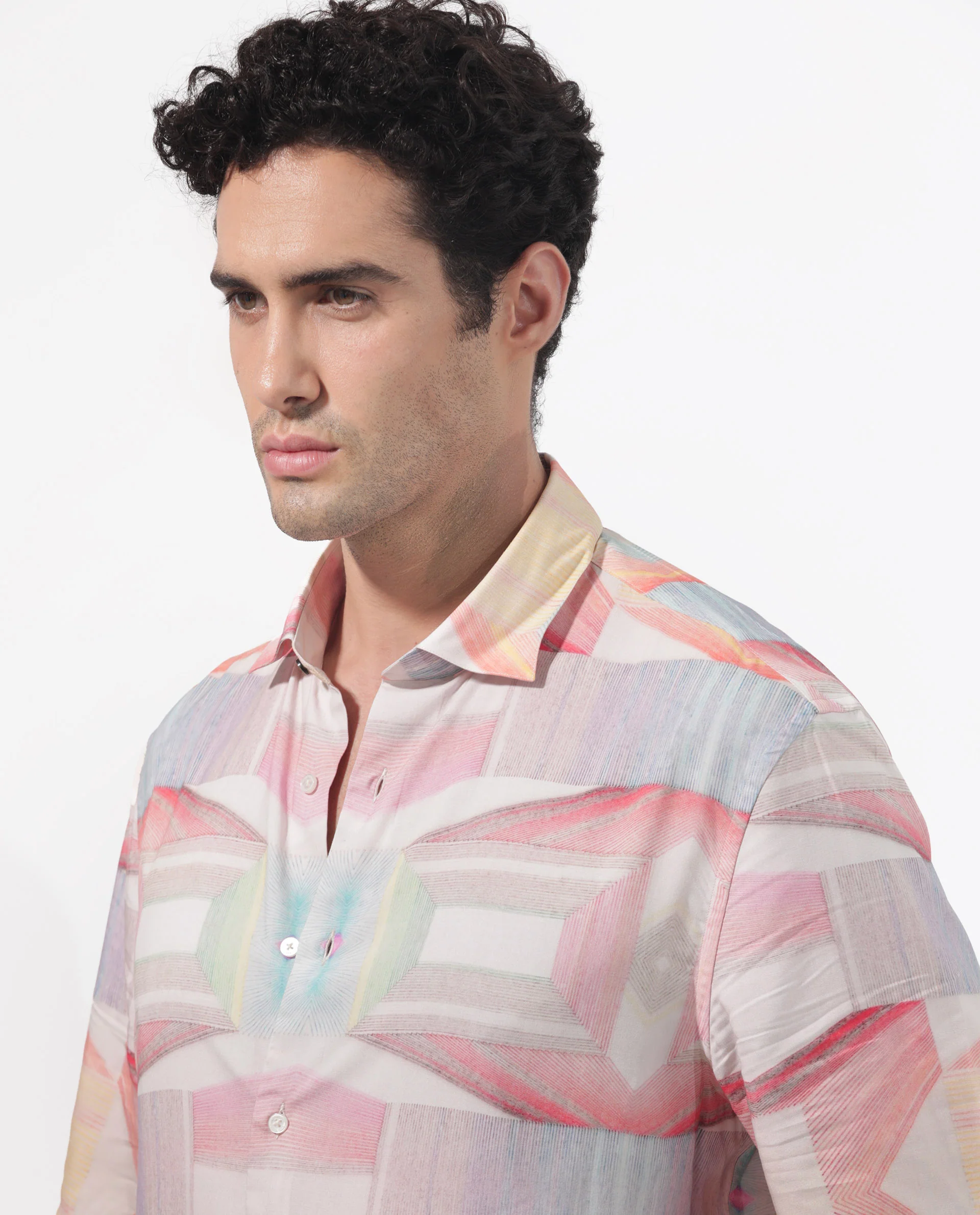 Rare Rabbit Men's Lim Pink Viscose Geometric Print Boxy Fit Half Sleeve Collared Shirt - Image 4