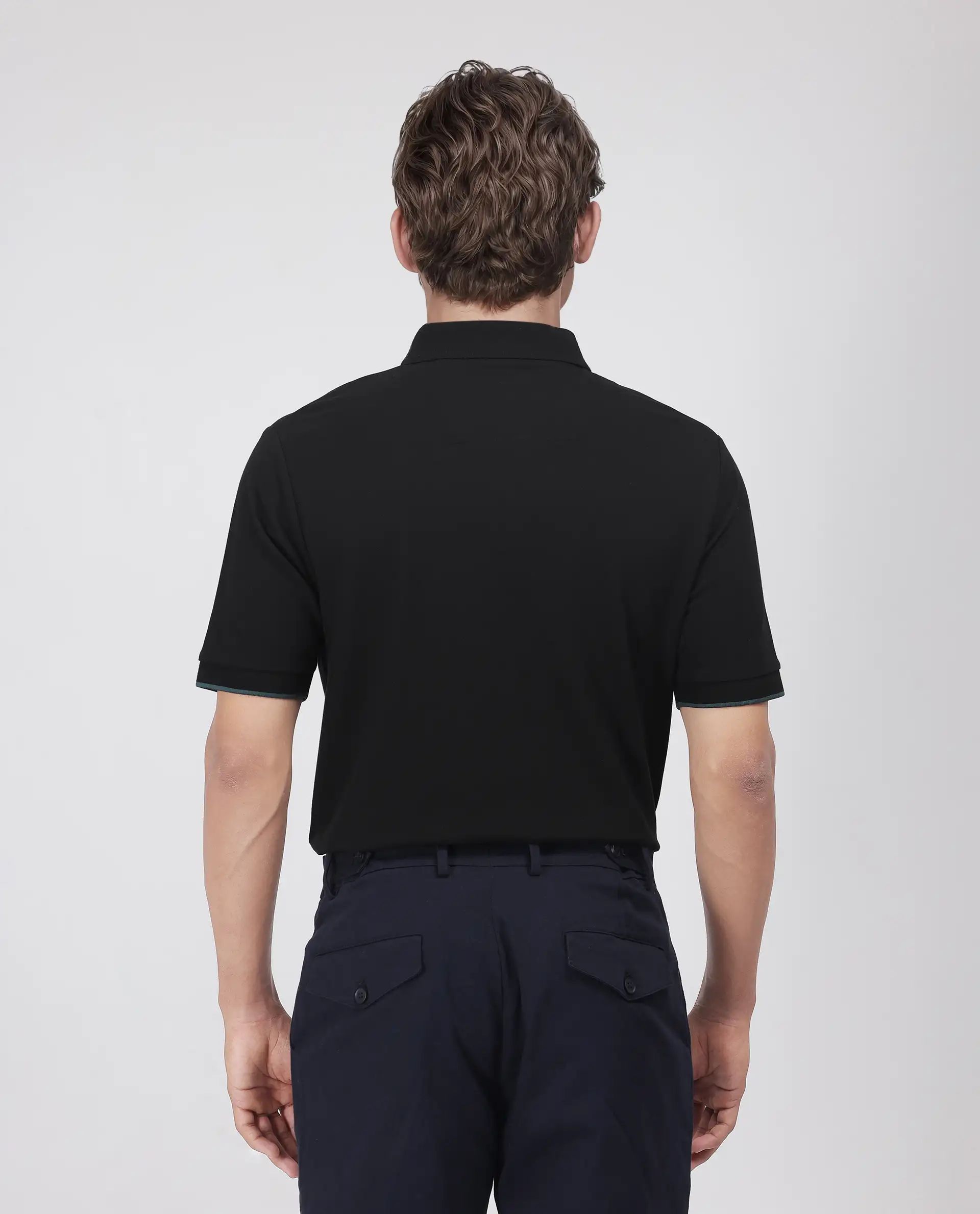 Rare Rabbit Men's Limo Black Cotton Blend Embroidered Regular Fit Half Sleeve Polo - Image 4