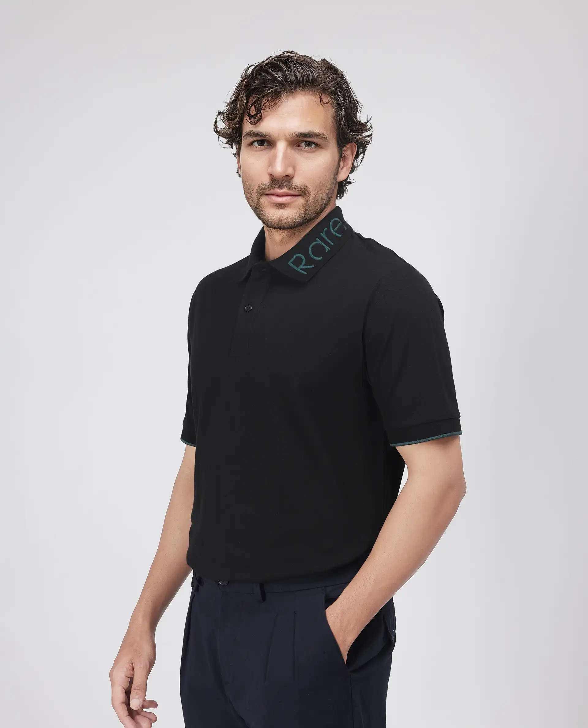 Rare Rabbit Men's Limo Black Cotton Blend Embroidered Regular Fit Half Sleeve Polo - Image 5