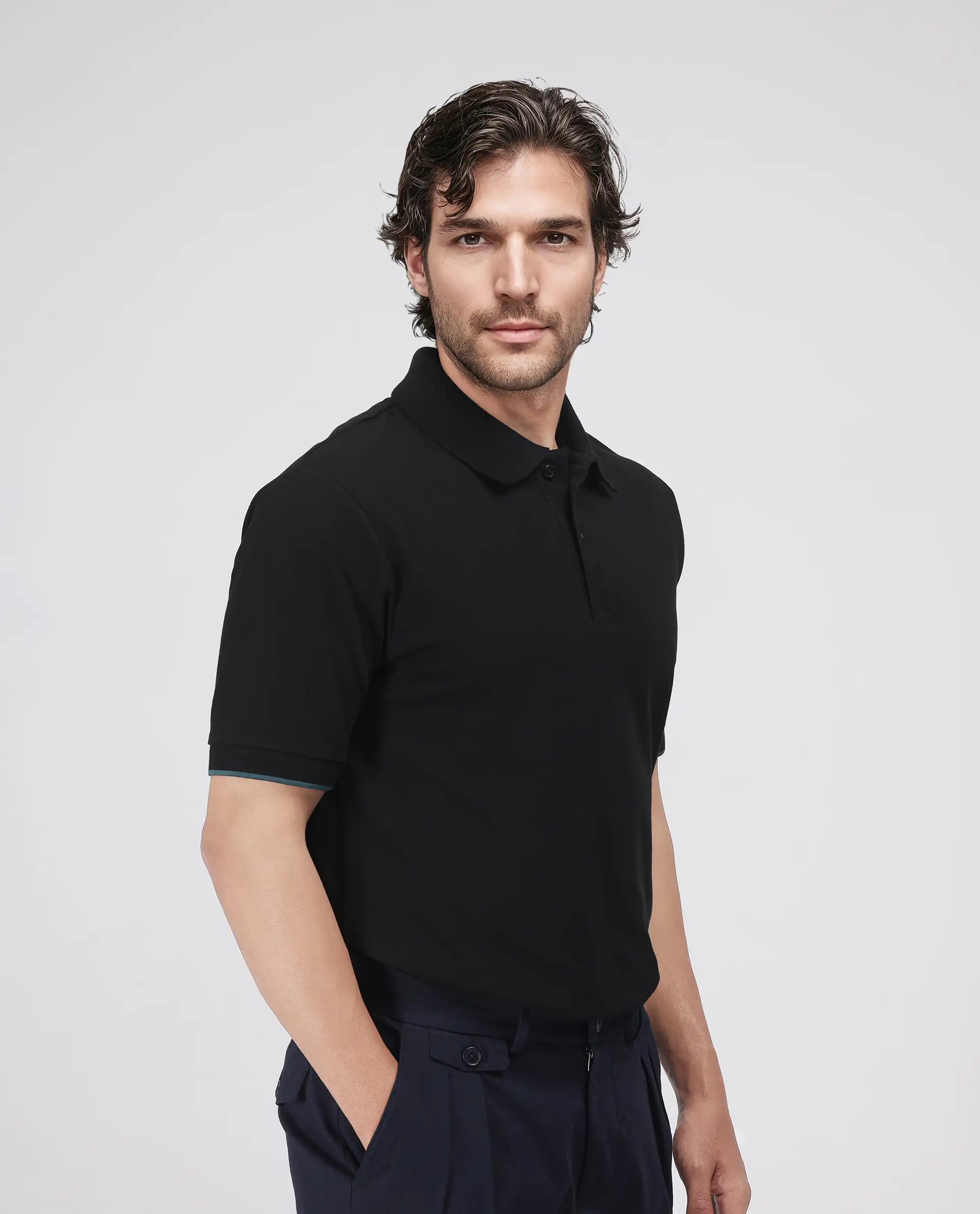 Rare Rabbit Men's Limo Black Cotton Blend Embroidered Regular Fit Half Sleeve Polo - Image 6