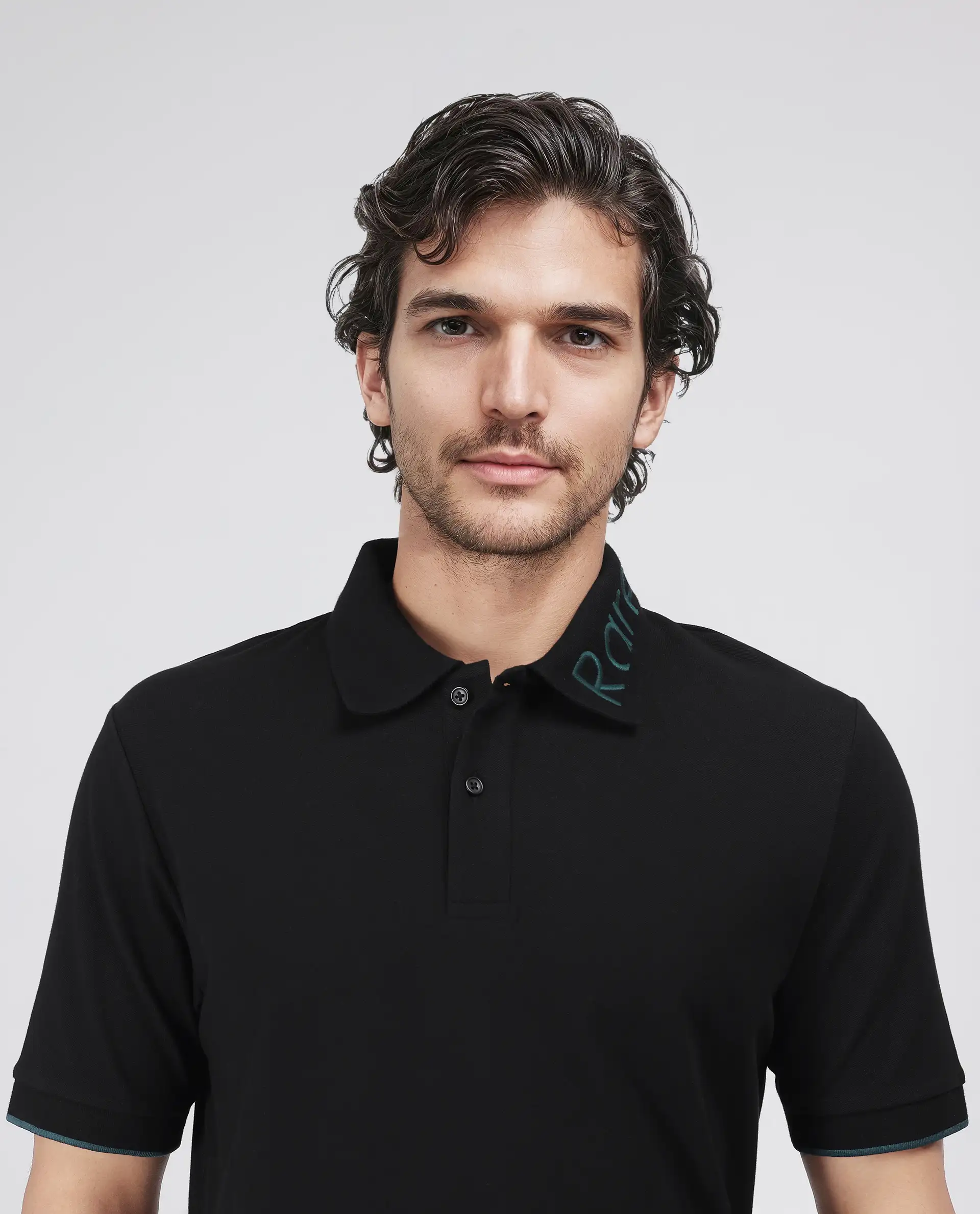 Rare Rabbit Men's Limo Black Cotton Blend Embroidered Regular Fit Half Sleeve Polo - Image 7