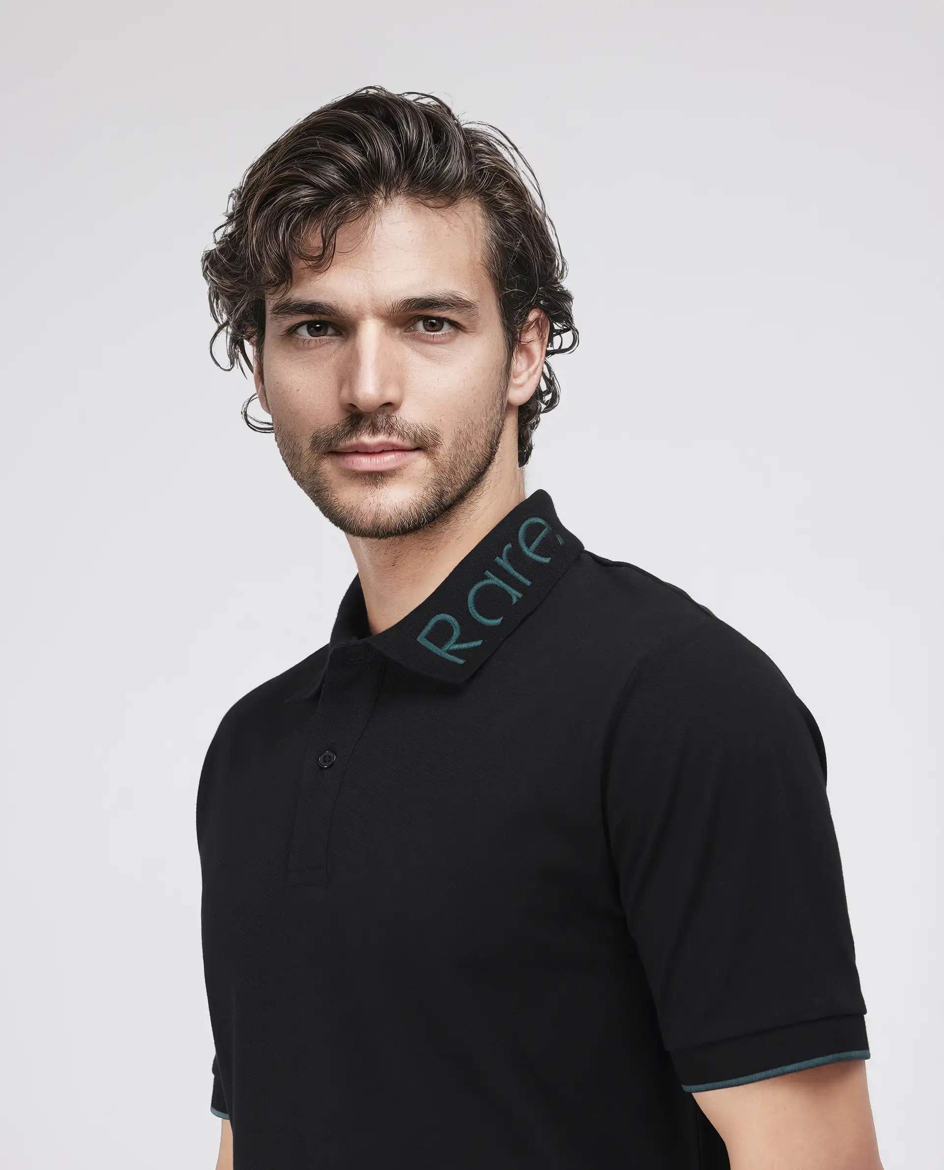 Rare Rabbit Men's Limo Black Cotton Blend Embroidered Regular Fit Half Sleeve Polo - Image 8