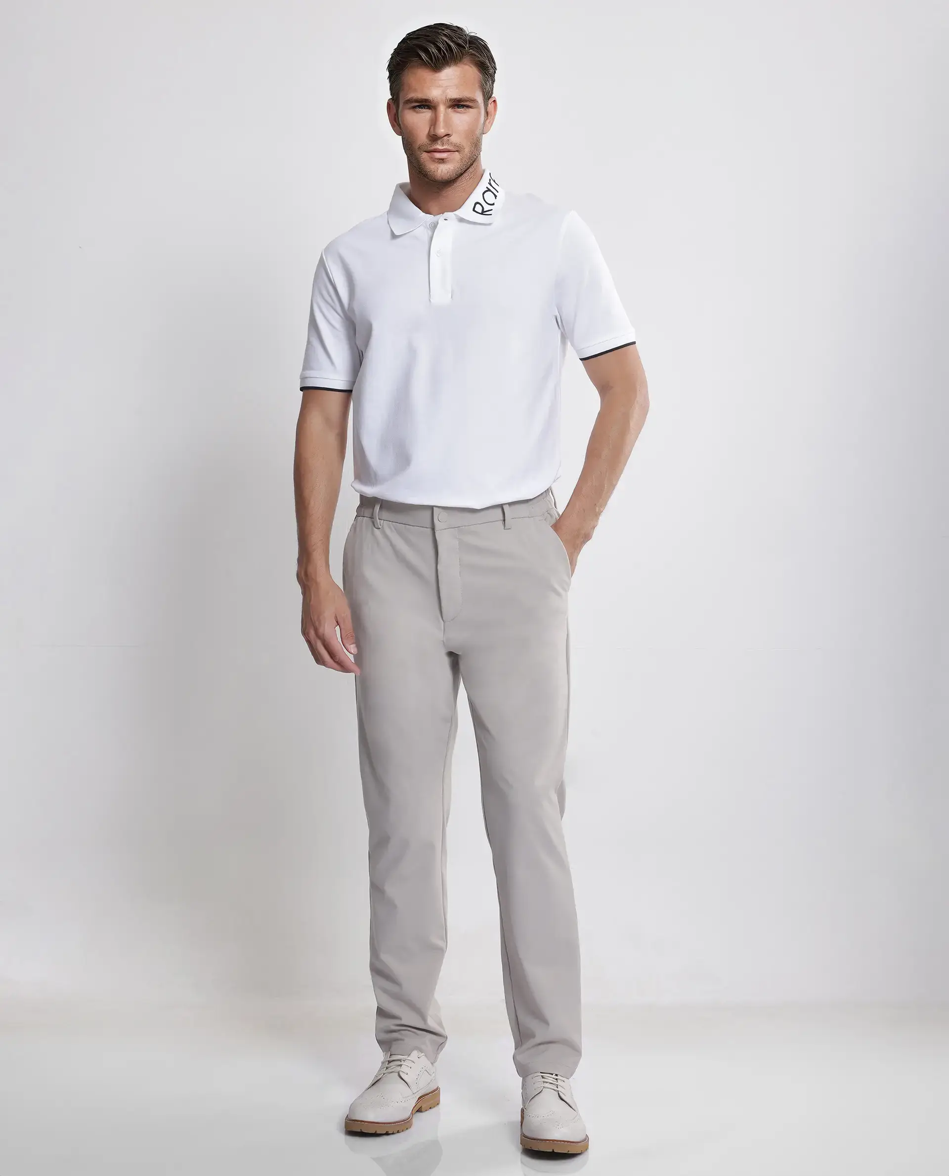 Rare Rabbit Men's Limo White Cotton Blend Embroidered Regular Fit Half Sleeve Polo - Image 2