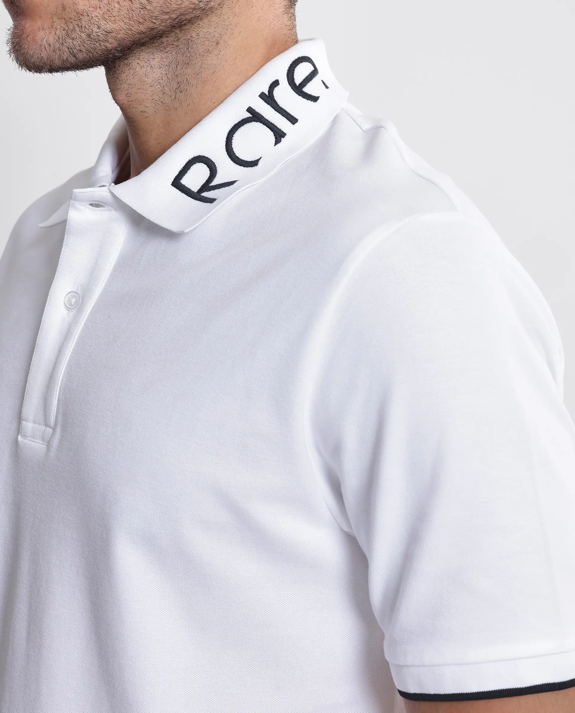 Rare Rabbit Men's Limo White Cotton Blend Embroidered Regular Fit Half Sleeve Polo - Image 3