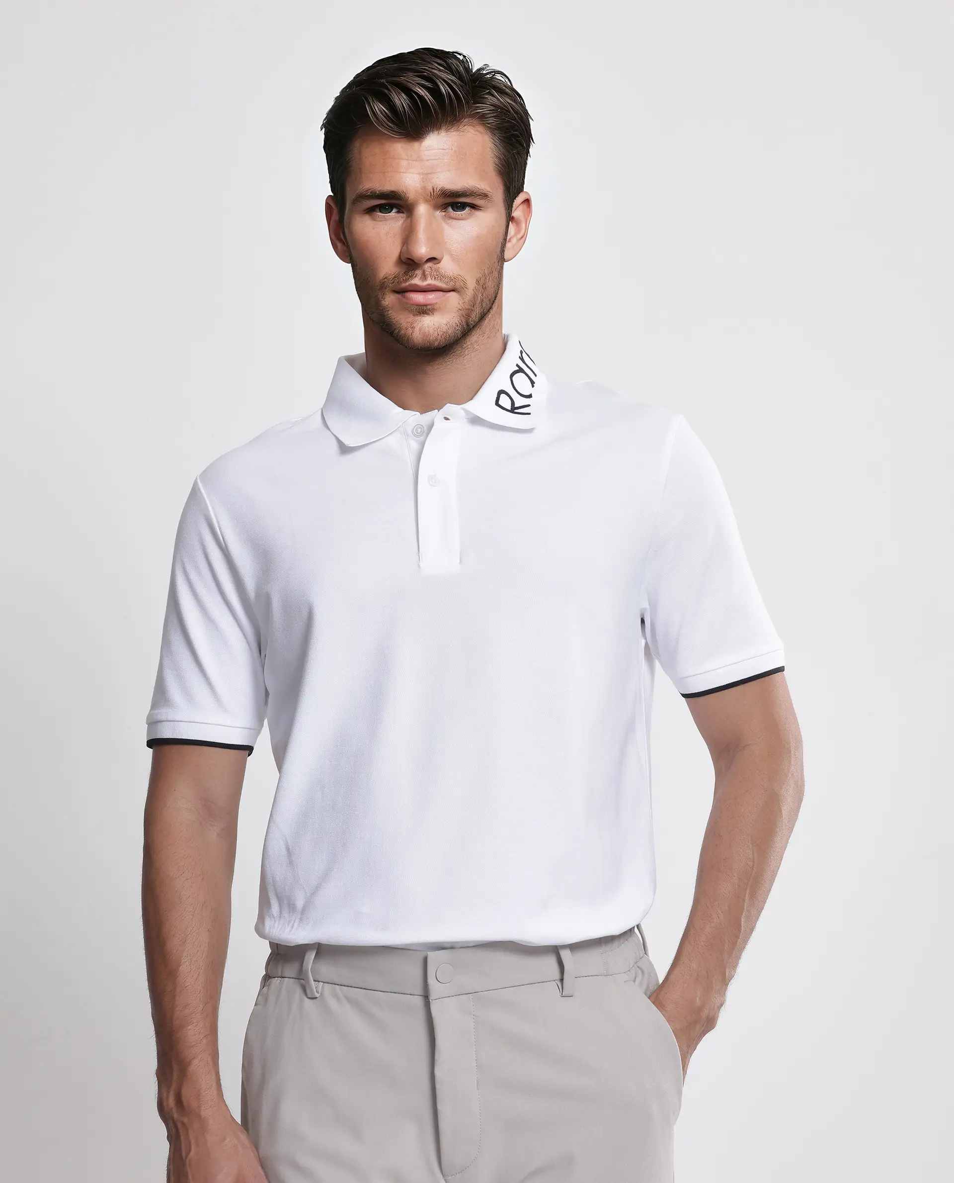Rare Rabbit Men's Limo White Cotton Blend Embroidered Regular Fit Half Sleeve Polo - Image 4