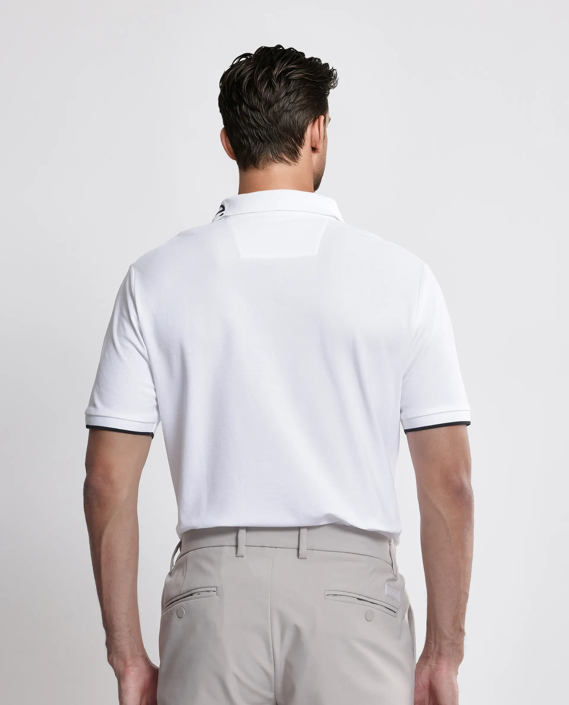 Rare Rabbit Men's Limo White Cotton Blend Embroidered Regular Fit Half Sleeve Polo - Image 5