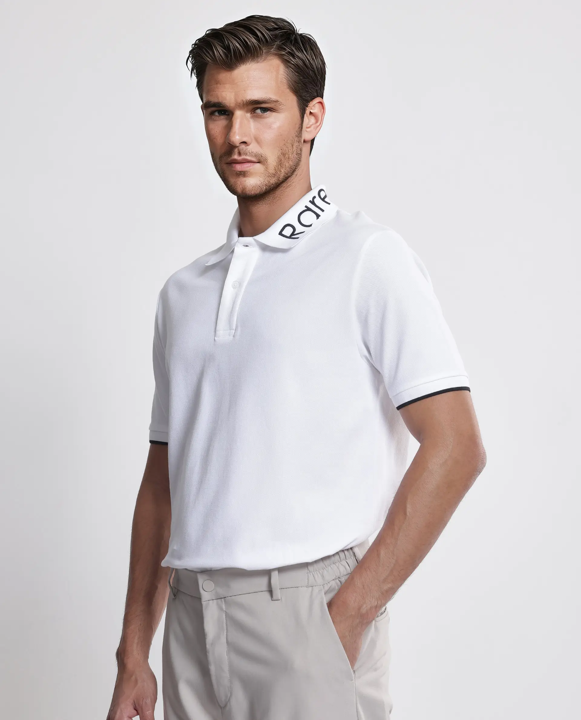 Rare Rabbit Men's Limo White Cotton Blend Embroidered Regular Fit Half Sleeve Polo - Image 6