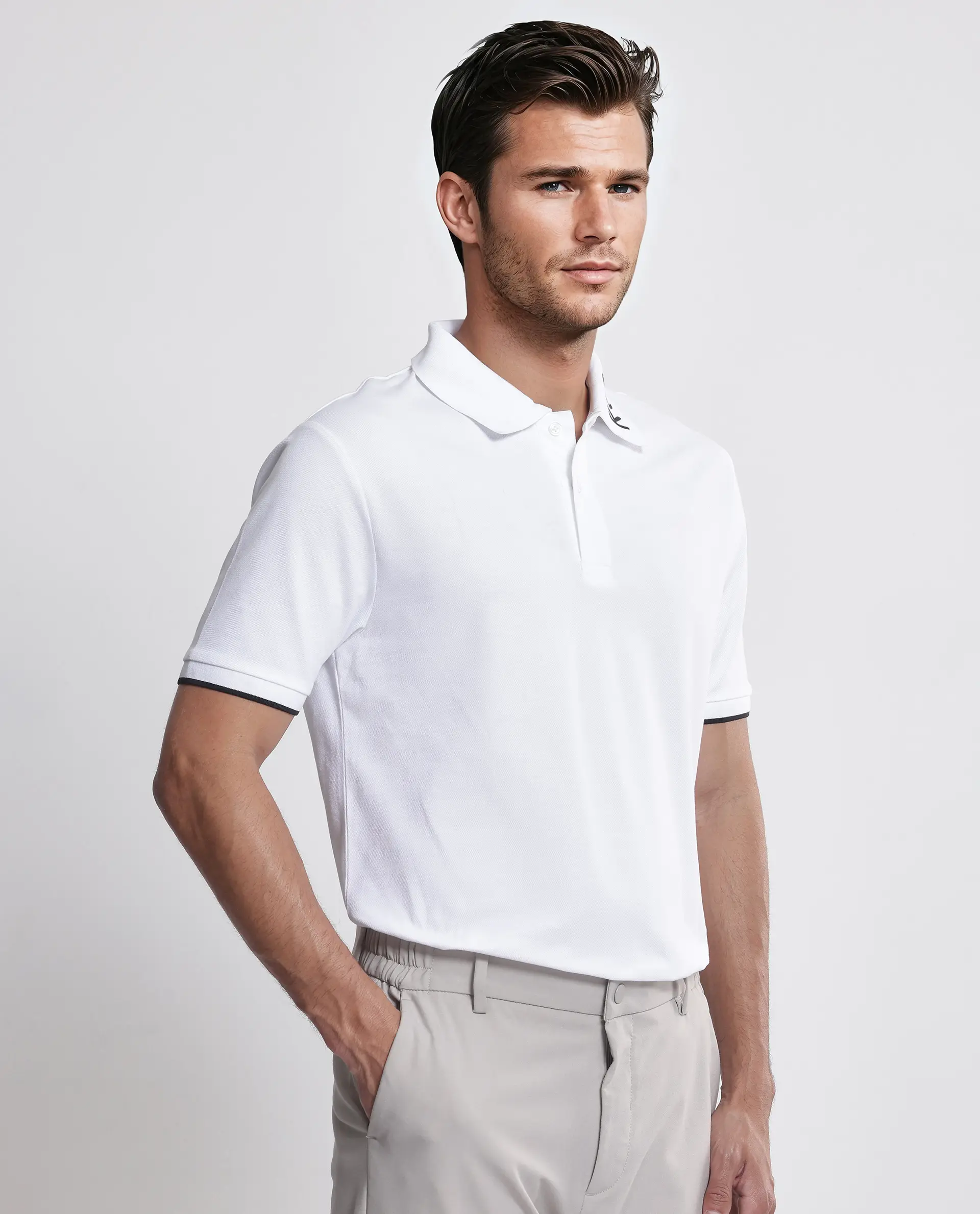 Rare Rabbit Men's Limo White Cotton Blend Embroidered Regular Fit Half Sleeve Polo - Image 7