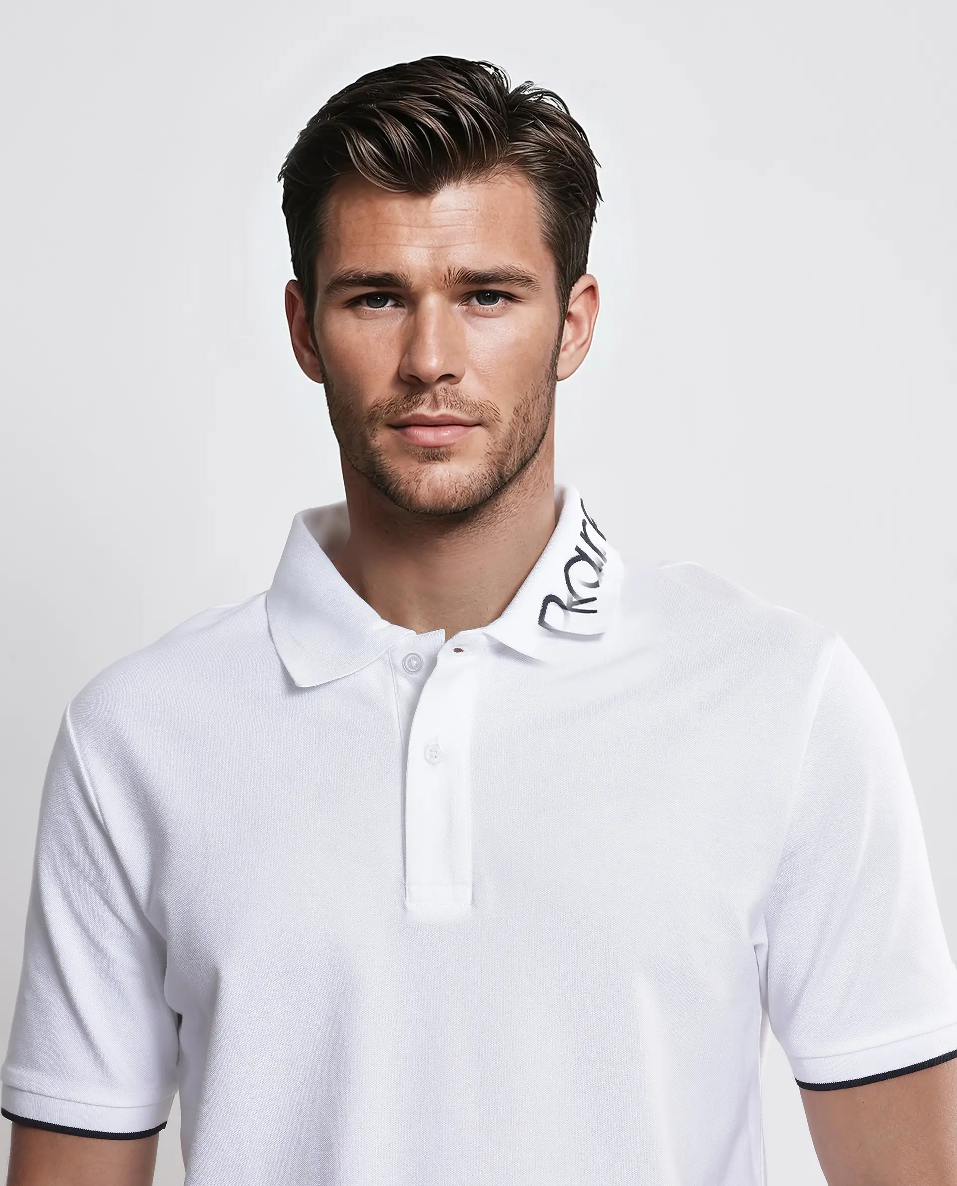 Rare Rabbit Men's Limo White Cotton Blend Embroidered Regular Fit Half Sleeve Polo - Image 8