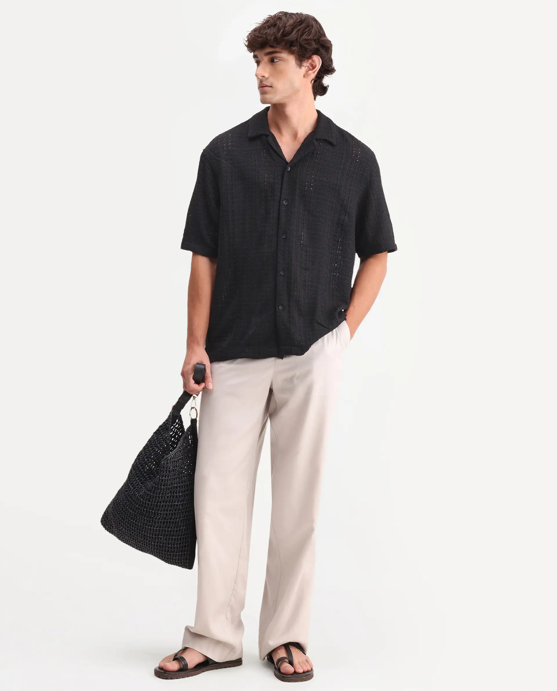 Rare Rabbit Men's Limo Black Cotton Embroidered Regular Fit Full Sleeve Collared Shirt - Image 2