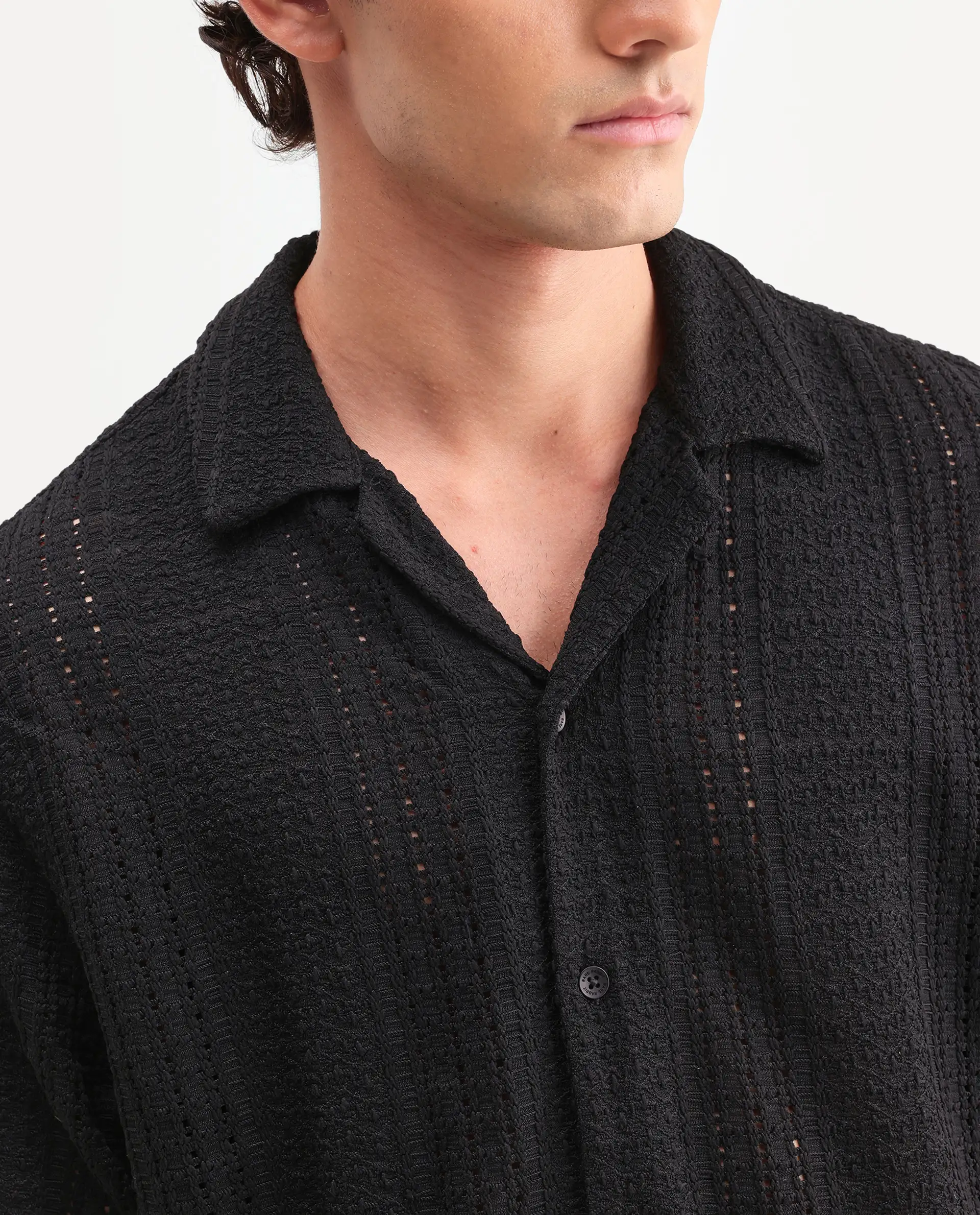Rare Rabbit Men's Limo Black Cotton Embroidered Regular Fit Full Sleeve Collared Shirt - Image 3