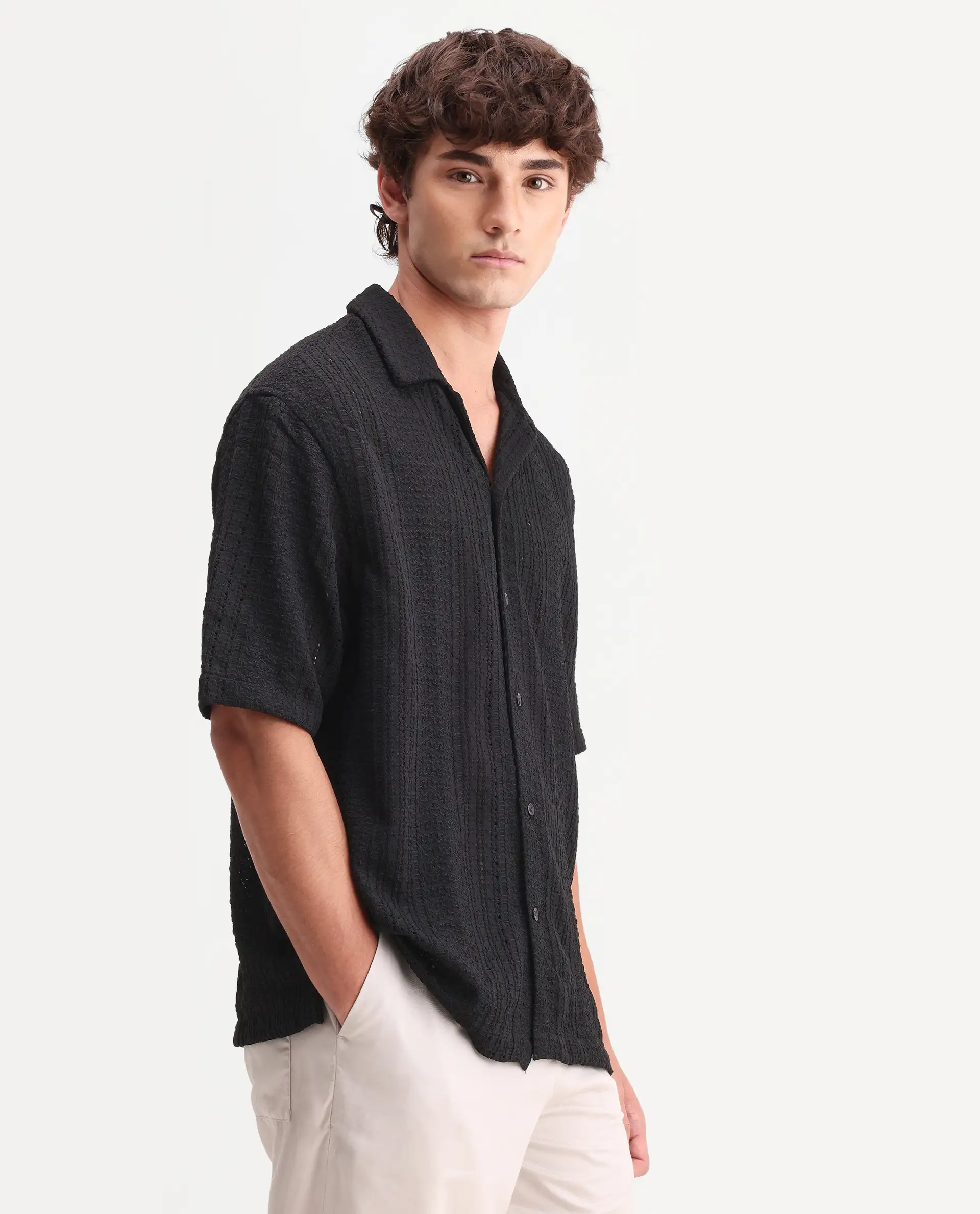 Rare Rabbit Men's Limo Black Cotton Embroidered Regular Fit Full Sleeve Collared Shirt - Image 5