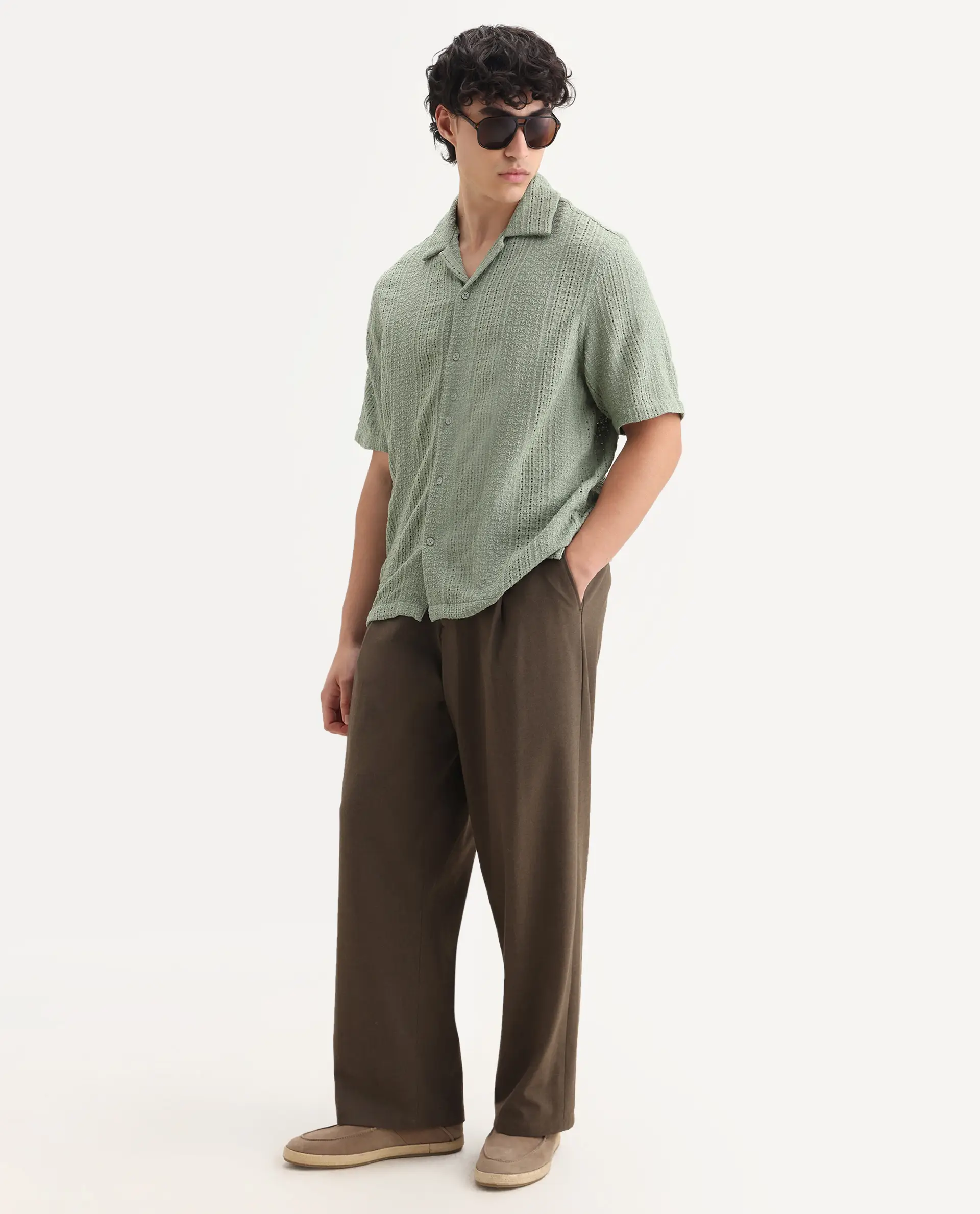 Rare Rabbit Men's Limo Pastel Green Cotton Embroidered Boxy Fit Full Sleeve Cuban Collar Shirt - Image 2
