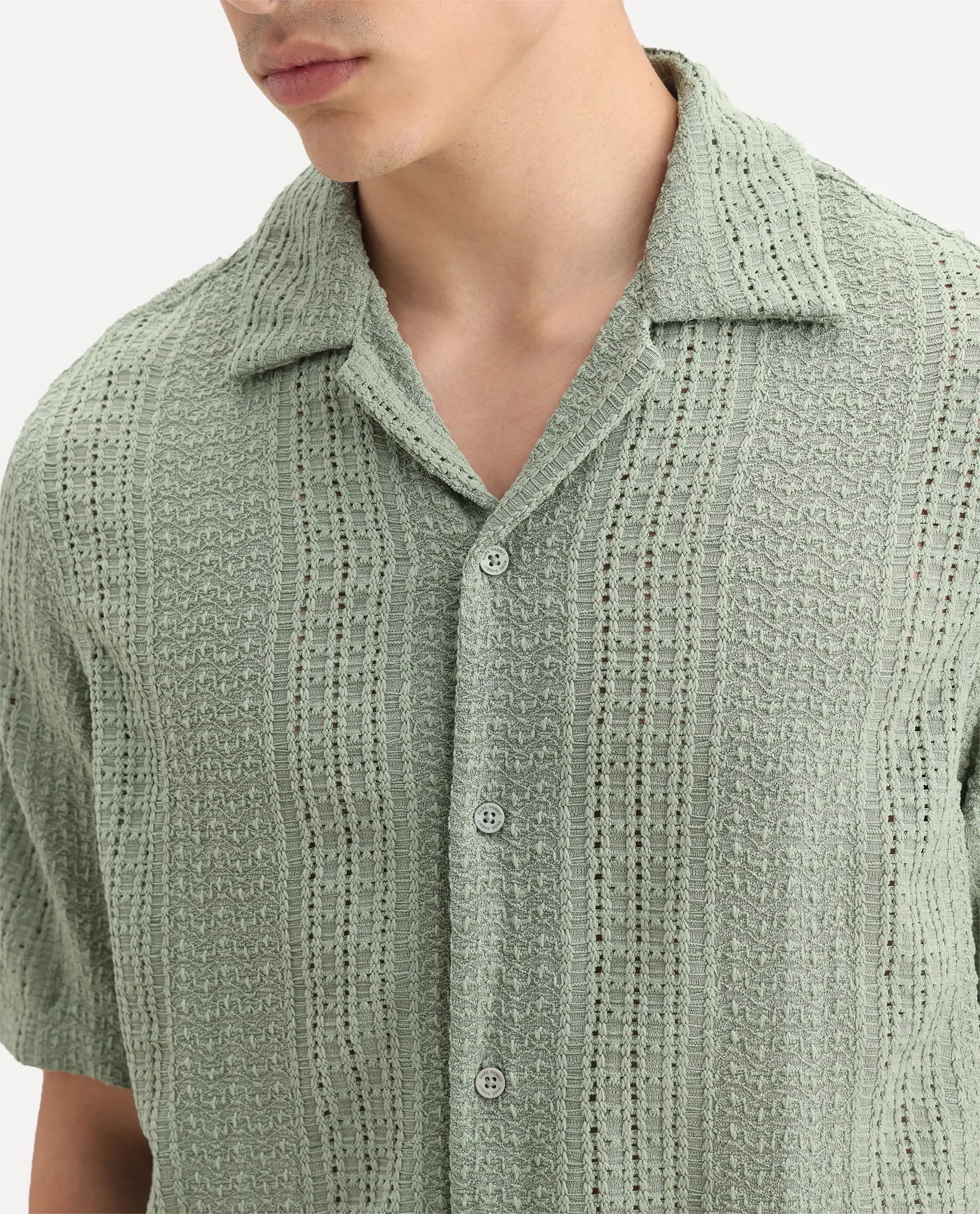 Rare Rabbit Men's Limo Pastel Green Cotton Embroidered Boxy Fit Full Sleeve Cuban Collar Shirt - Image 3