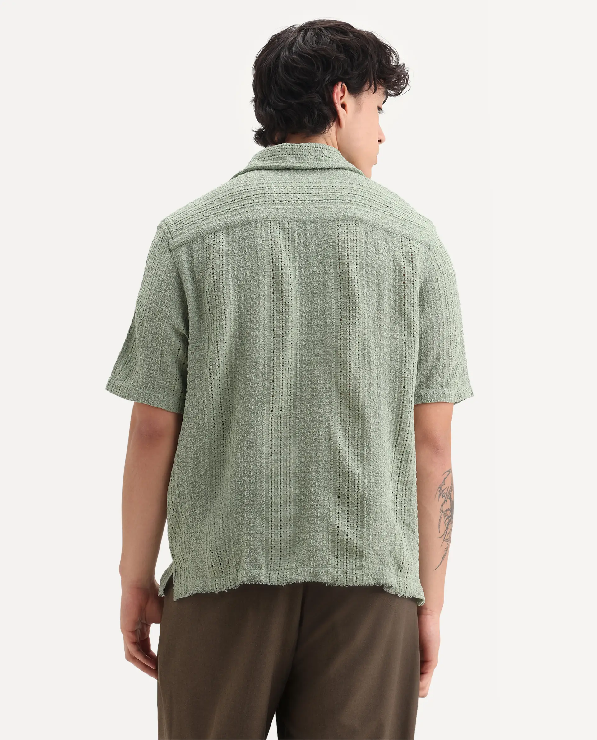 Rare Rabbit Men's Limo Pastel Green Cotton Embroidered Boxy Fit Full Sleeve Cuban Collar Shirt - Image 7