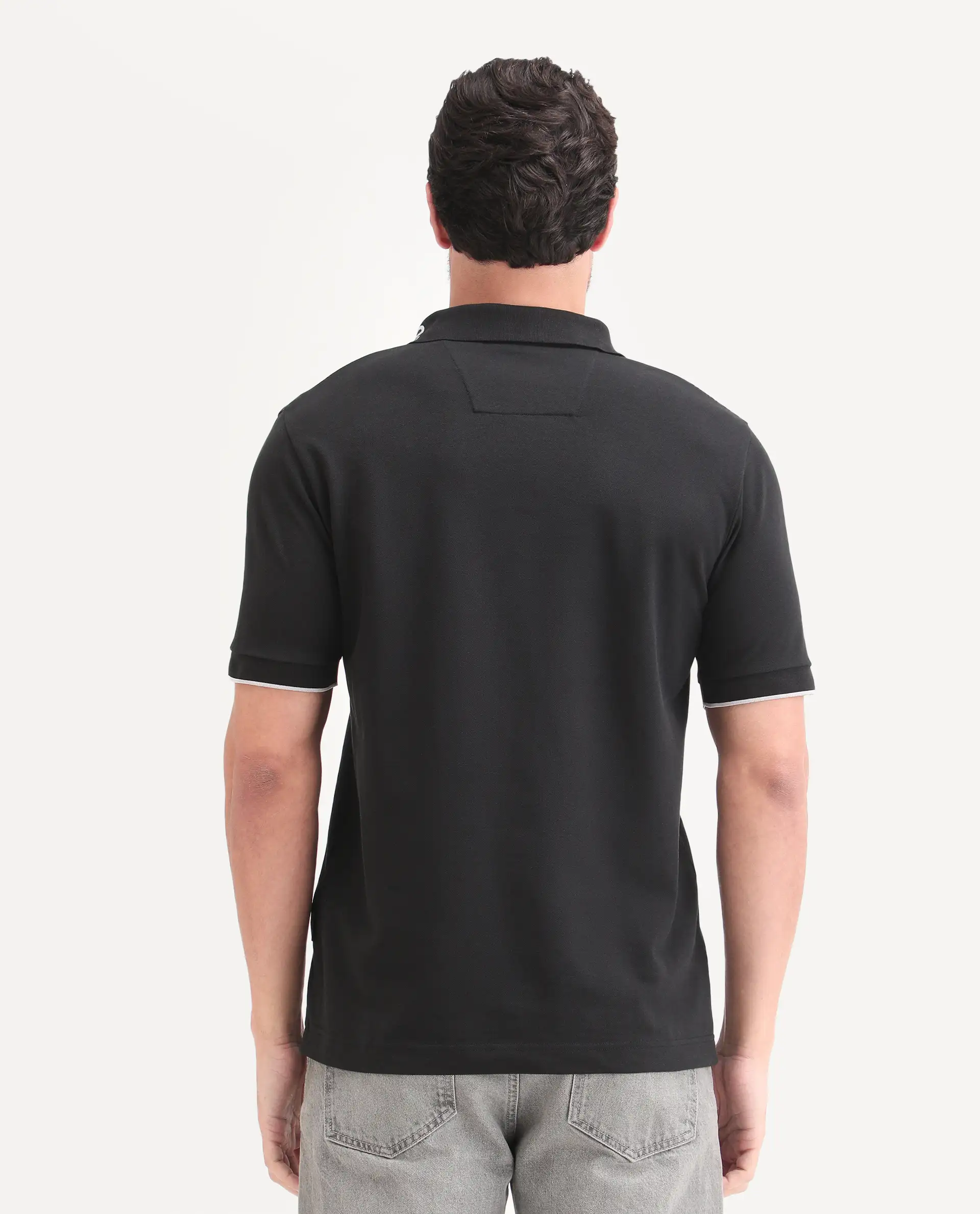 Rare Rabbit Men's Limo-S26 Black Cotton Blend Fabric Half Sleeve Spread Collar Regular Fit Plain Polo - Image 7
