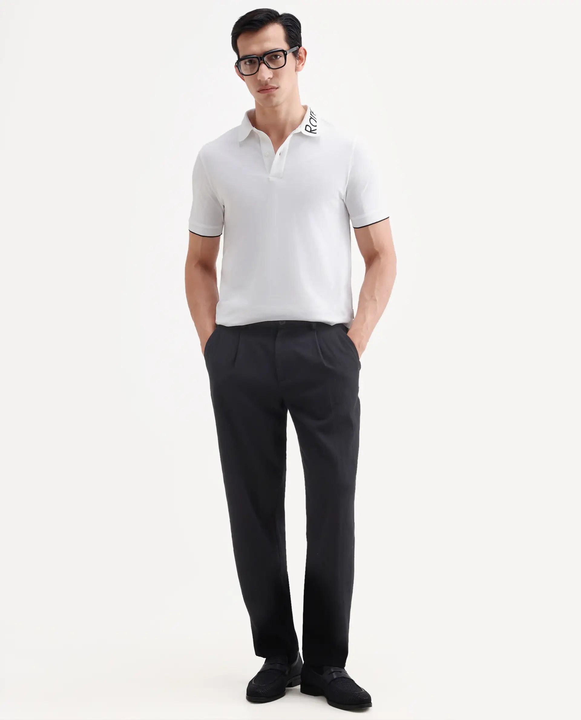 Rare Rabbit Men's Limo-S26 White Cotton Blend Fabric Half Sleeve Spread Collar Regular Fit Plain Polo - Image 2