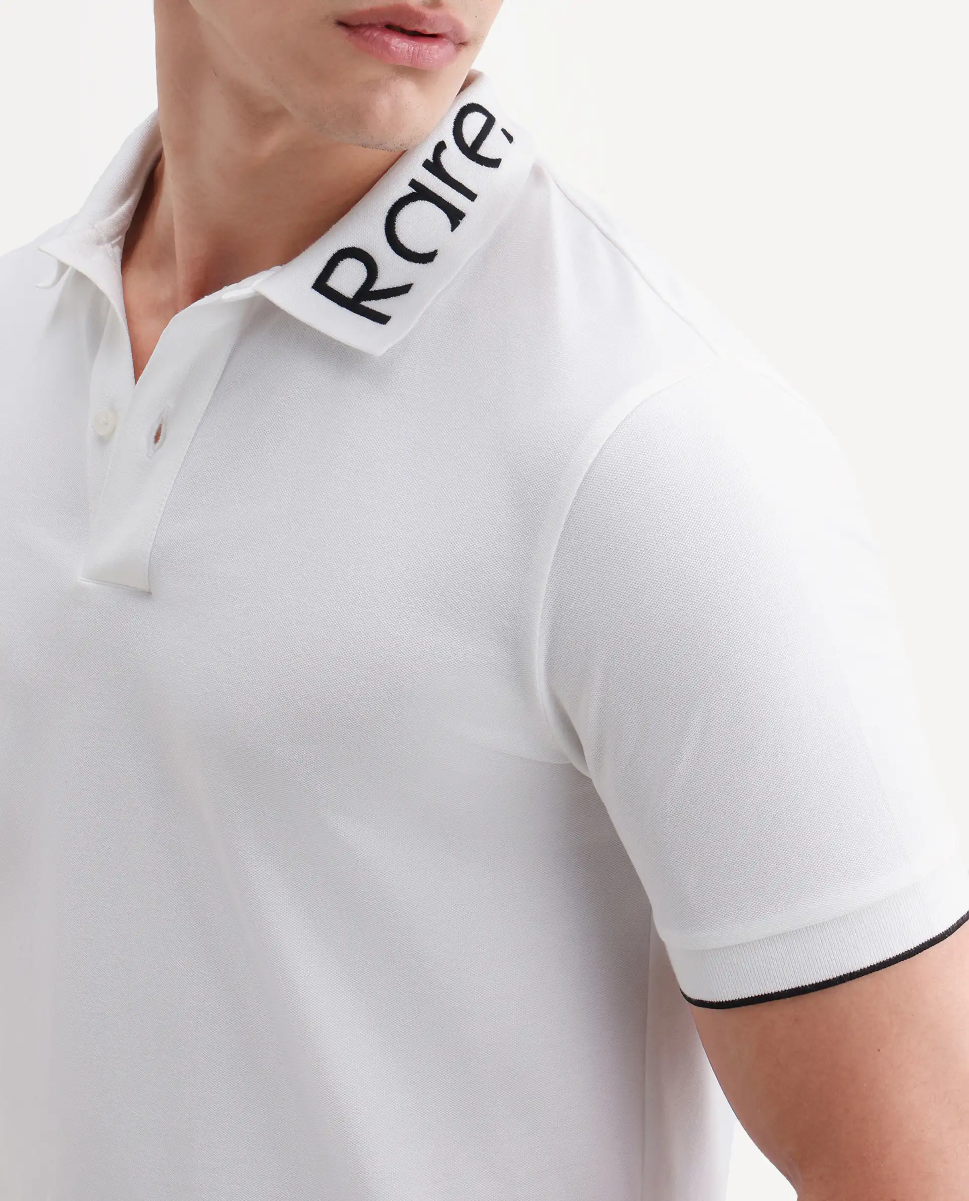 Rare Rabbit Men's Limo-S26 White Cotton Blend Fabric Half Sleeve Spread Collar Regular Fit Plain Polo - Image 3