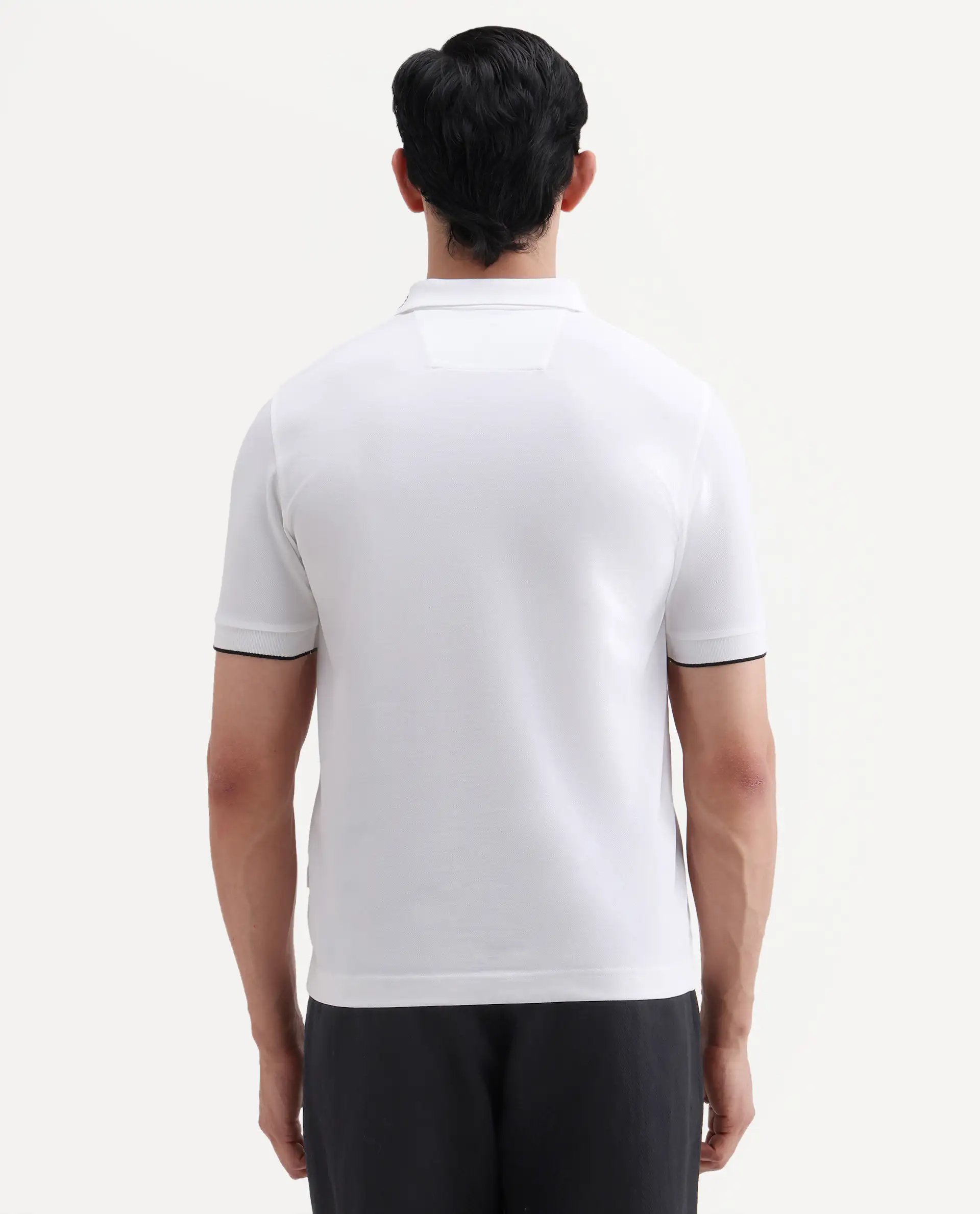 Rare Rabbit Men's Limo-S26 White Cotton Blend Fabric Half Sleeve Spread Collar Regular Fit Plain Polo - Image 7