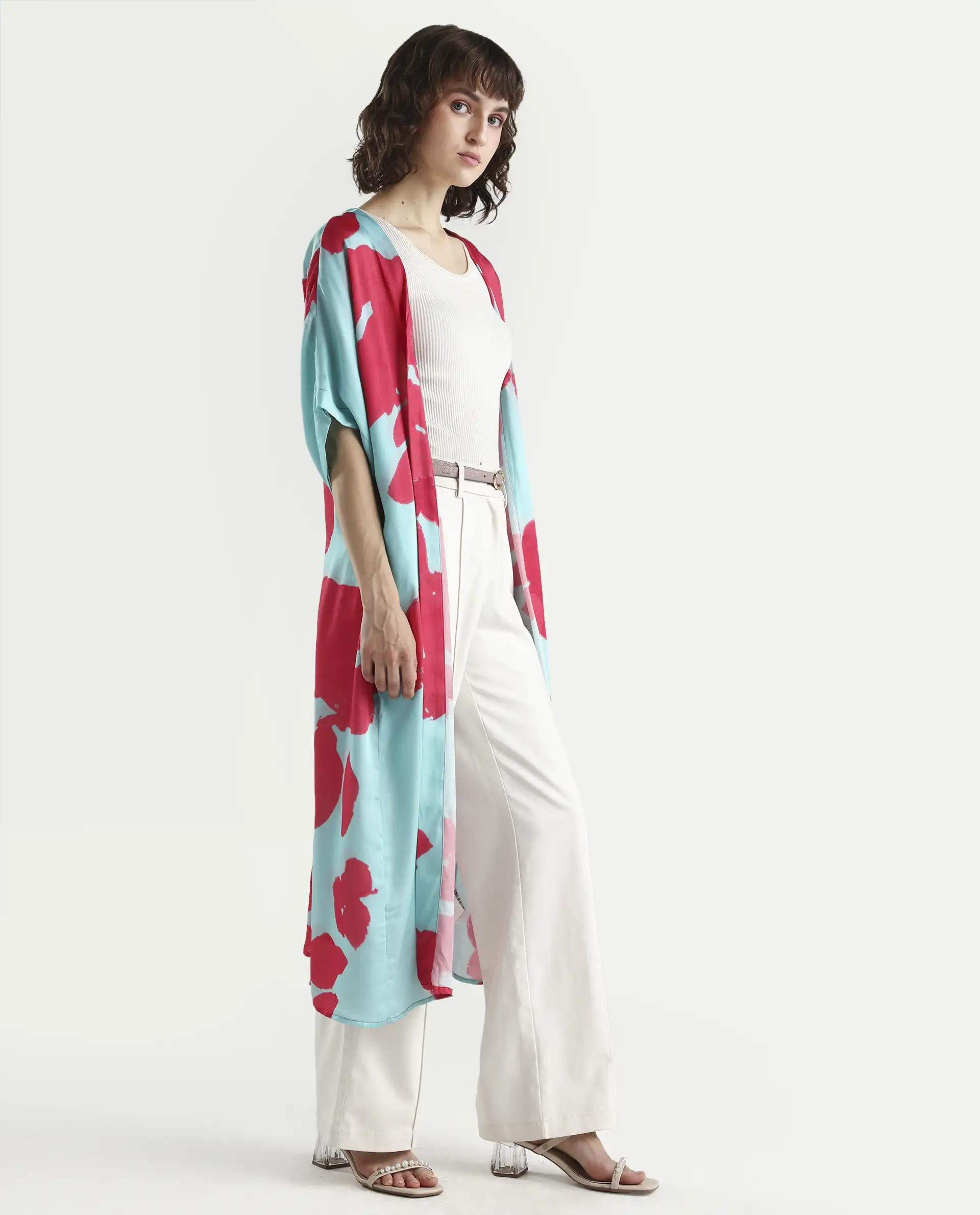 Rareism Women's Limur Turq Modal Blend Collarless Relaxed Fit Outer Wear - Image 6