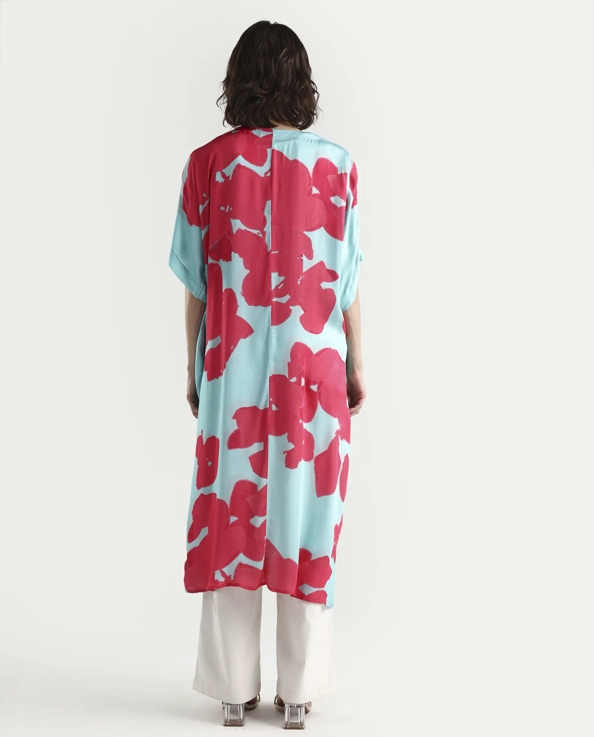 Rareism Women's Limur Turq Modal Blend Collarless Relaxed Fit Outer Wear - Image 7
