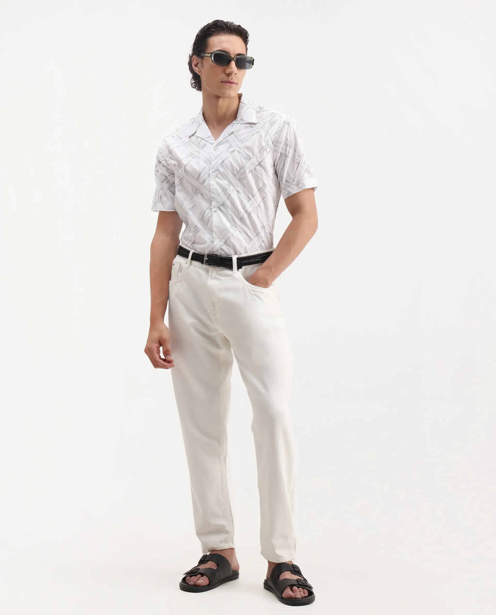 Rare Rabbit Men's Lina White Cotton Embroidered Relaxed Fit Half Sleeve Cuban Collar Shirt - Image 2