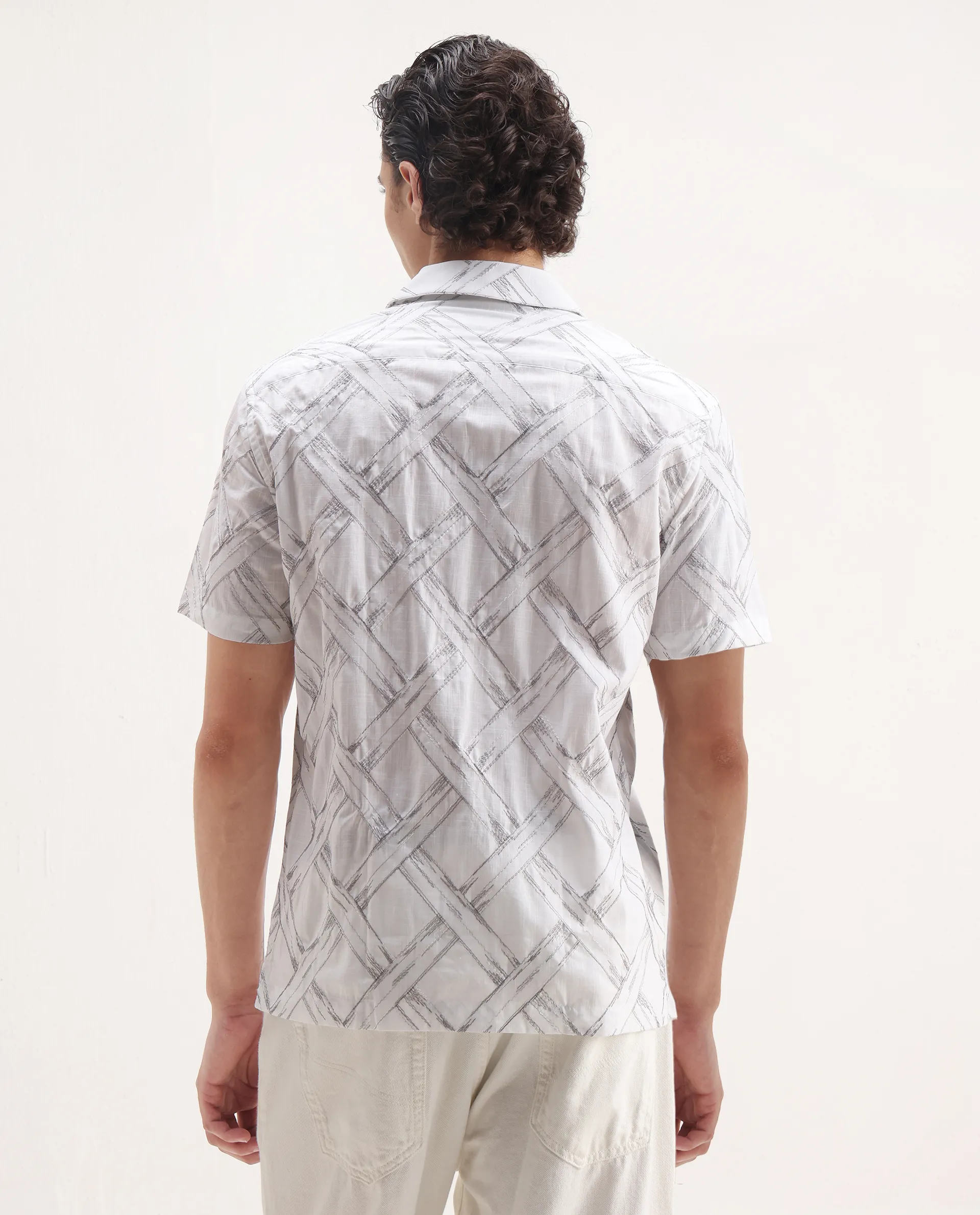 Rare Rabbit Men's Lina White Cotton Embroidered Relaxed Fit Half Sleeve Cuban Collar Shirt - Image 7