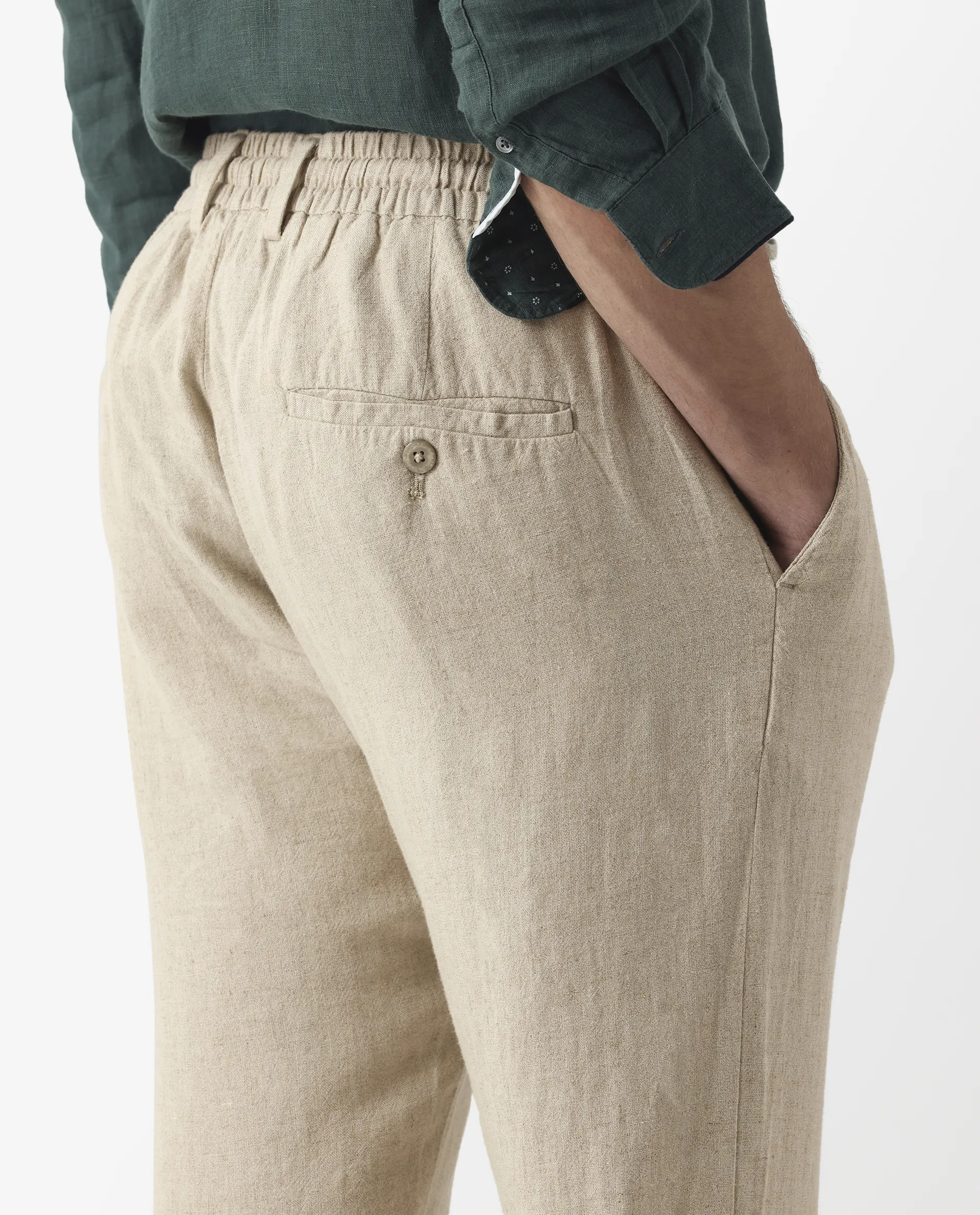 Rare Rabbit Men's Linac Beige 100% Linen Plain Regular Fit Trouser - Image 7