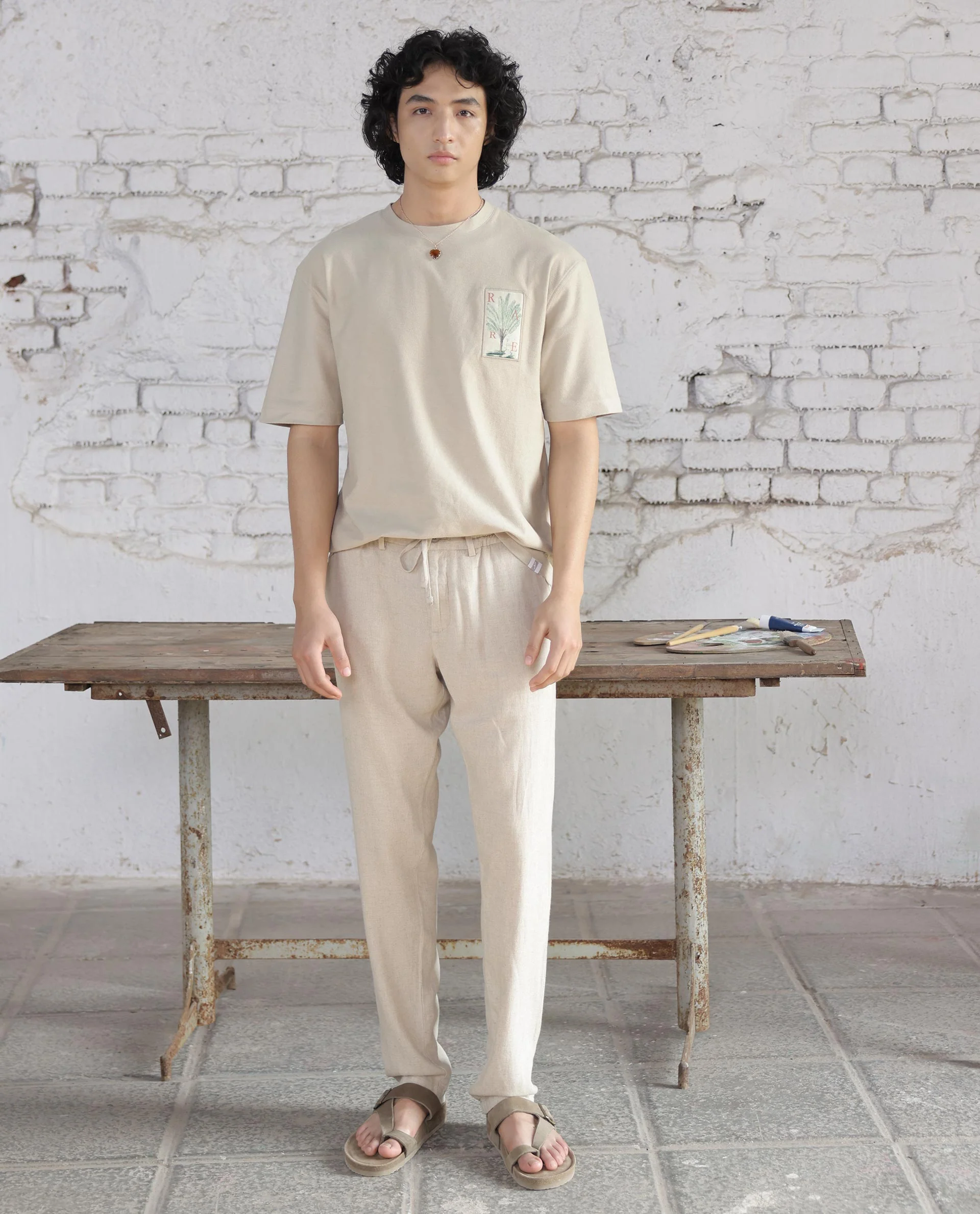 Rare Rabbit Men's Linac Beige 100% Linen Plain Regular Fit Trouser - Image 9