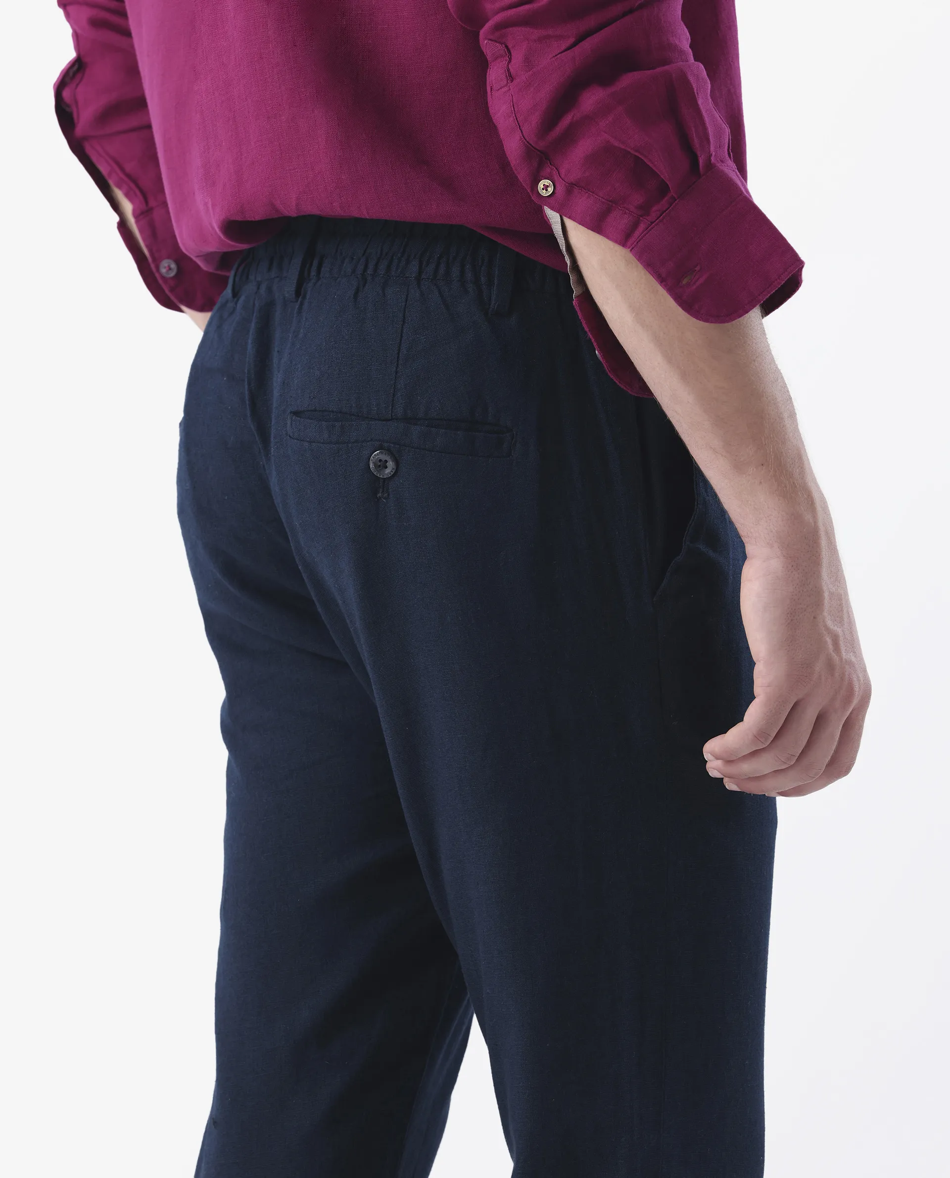 Rare Rabbit Men's Linac Dark Navy 100% Linen Plain Regular Fit Trouser - Image 7