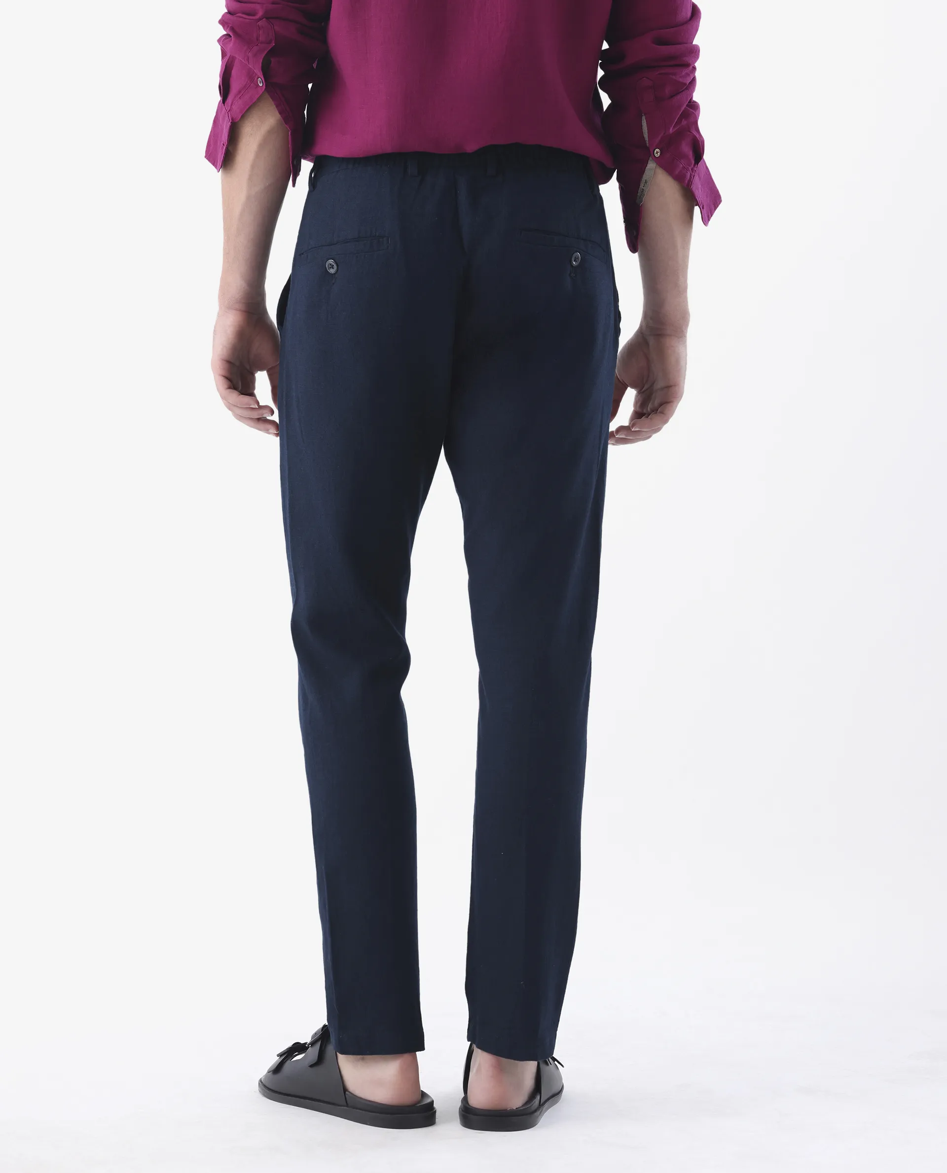 Rare Rabbit Men's Linac Dark Navy 100% Linen Plain Regular Fit Trouser - Image 8