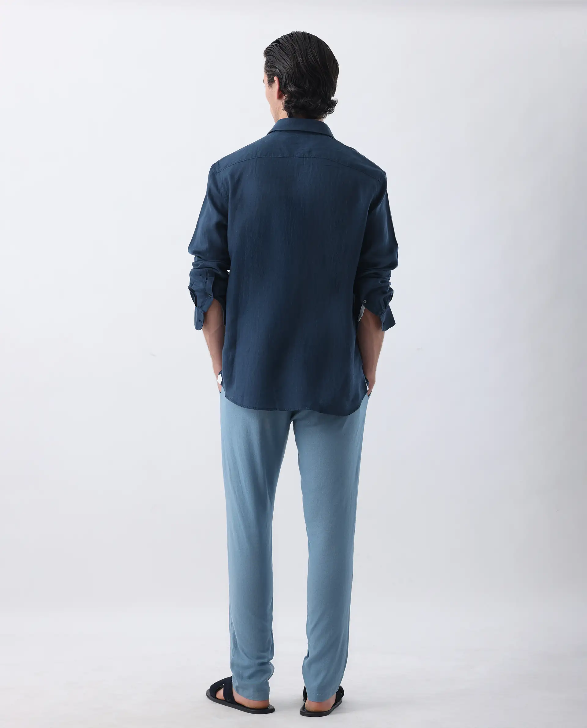 Rare Rabbit Men's Linac Dusky Blue 100% Linen Plain Regular Fit Trouser - Image 4
