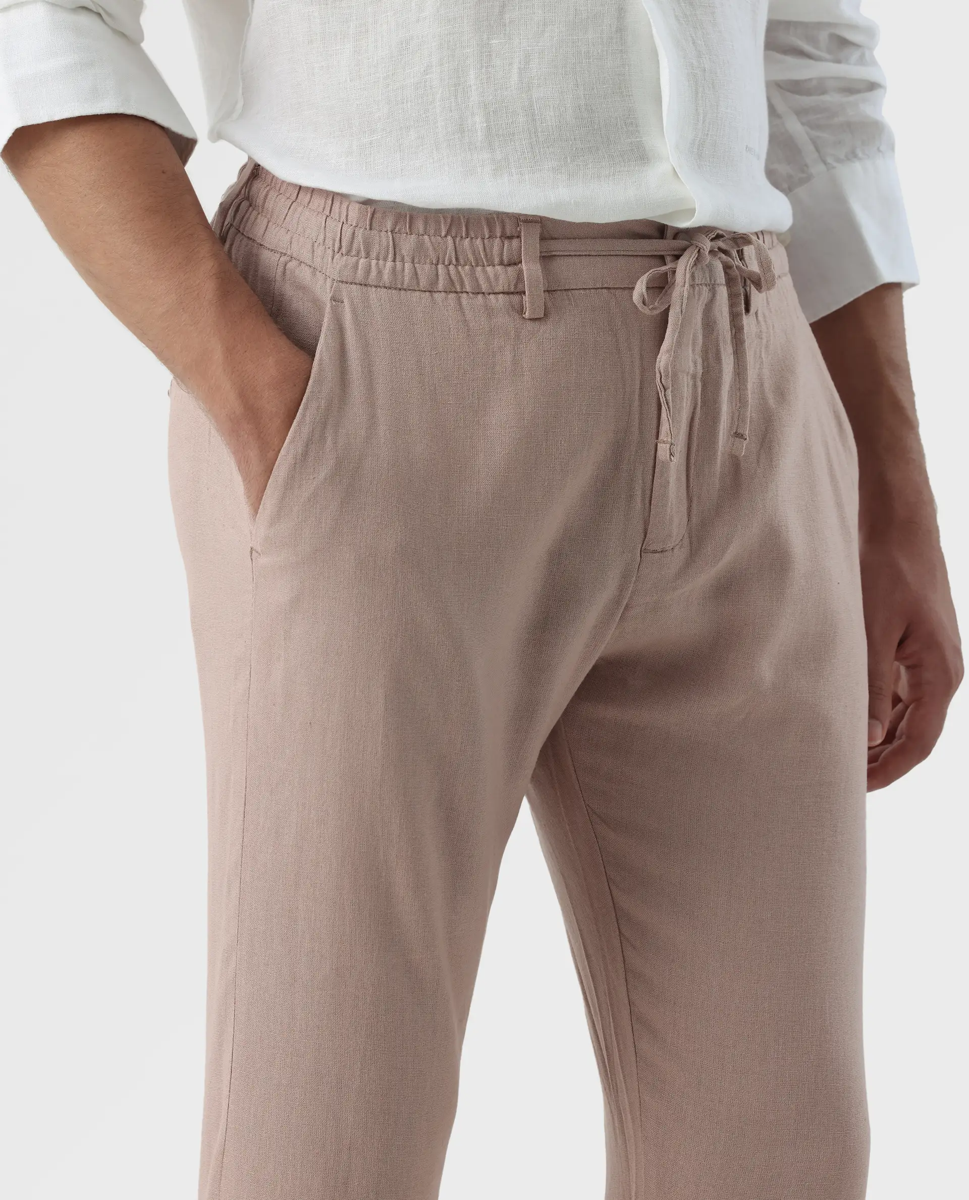 Rare Rabbit Men's Linac Dusky Pink 100% Linen Plain Regular Fit Trouser - Image 2