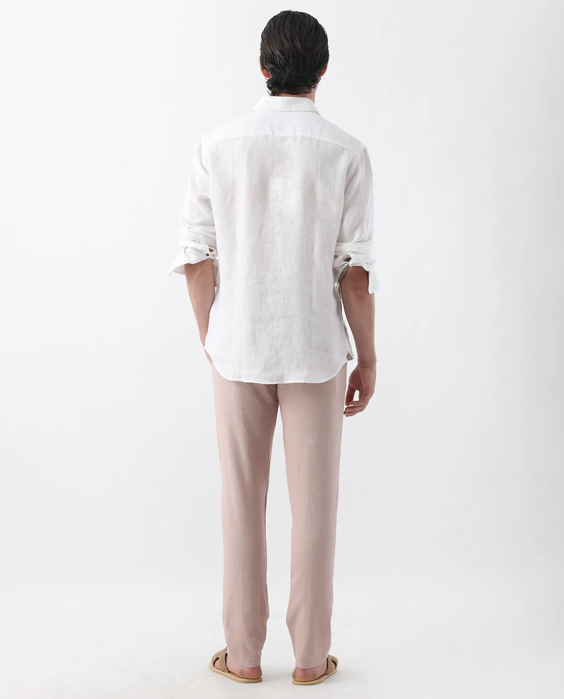 Rare Rabbit Men's Linac Dusky Pink 100% Linen Plain Regular Fit Trouser - Image 3