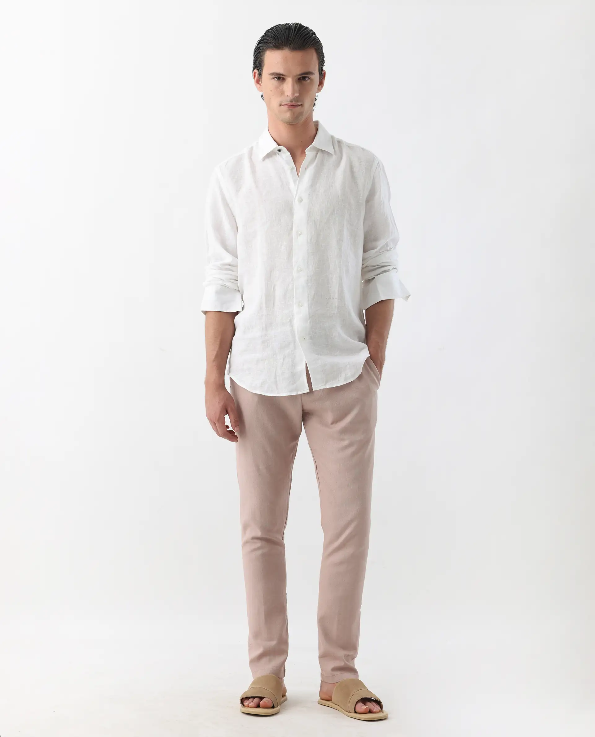 Rare Rabbit Men's Linac Dusky Pink 100% Linen Plain Regular Fit Trouser - Image 4