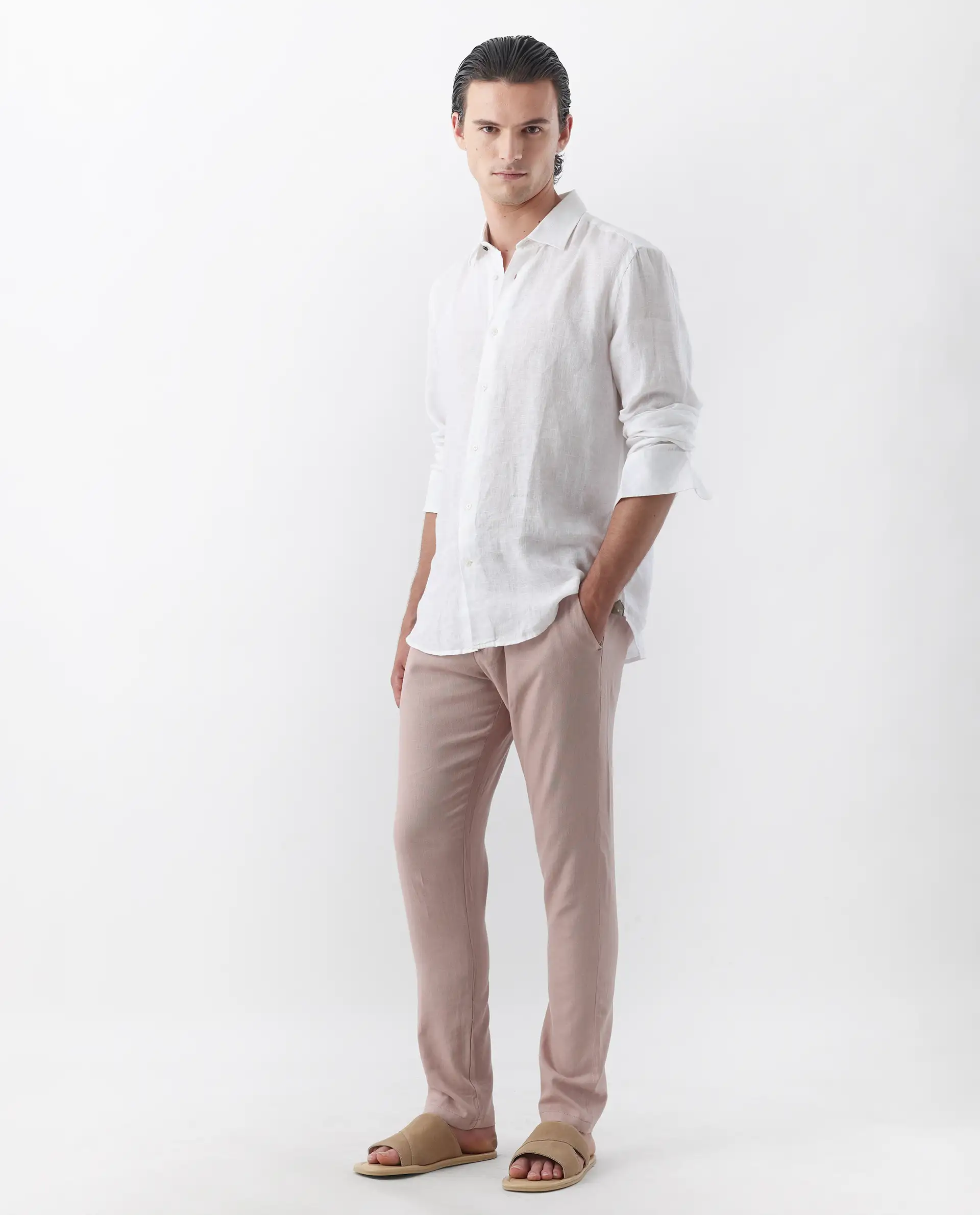 Rare Rabbit Men's Linac Dusky Pink 100% Linen Plain Regular Fit Trouser - Image 5